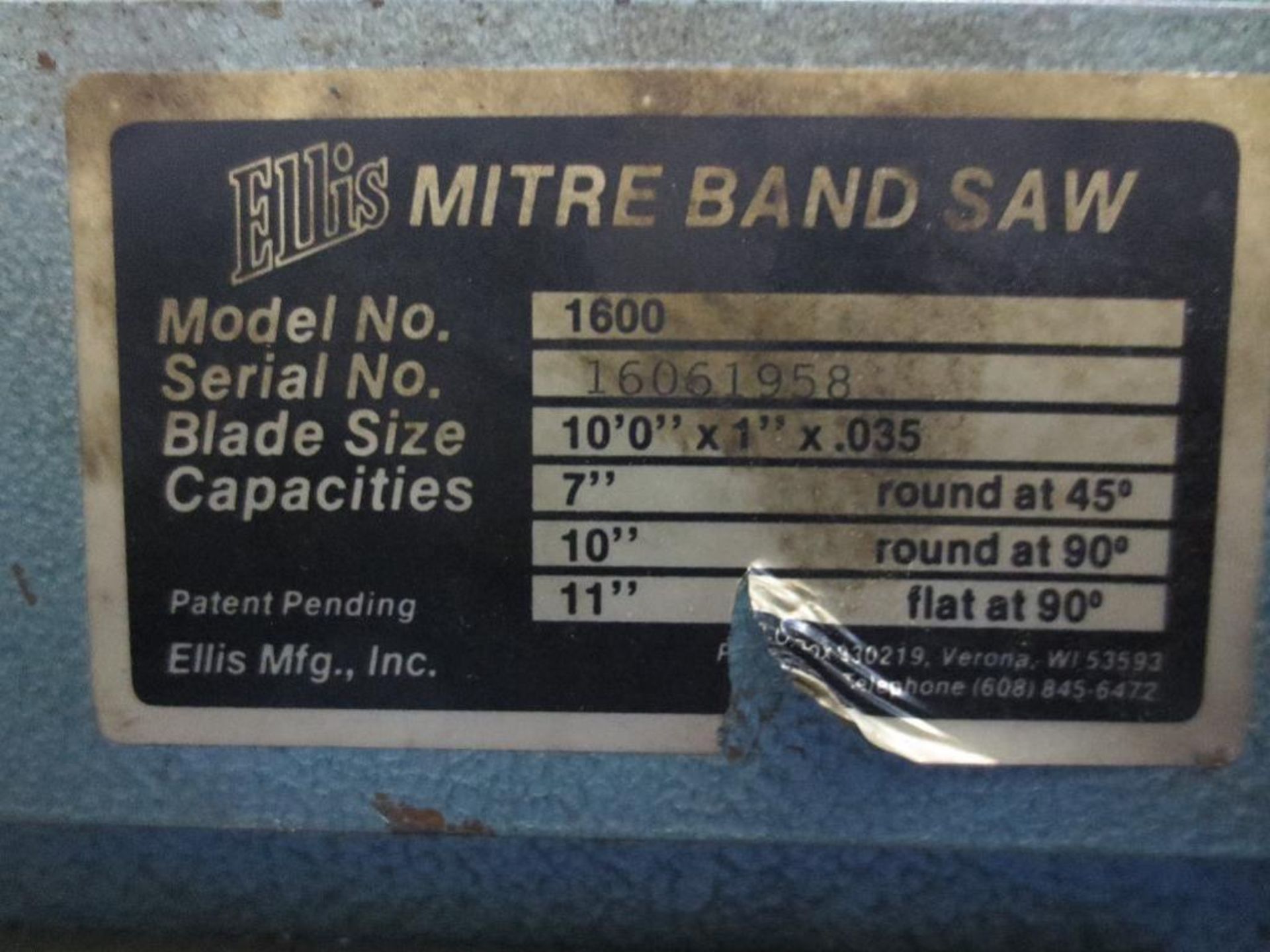 Ellis band saw, blade size 10in x 1in x .035, Capacities-7in round at 45 degrees, 10in round at 90 d - Image 5 of 5