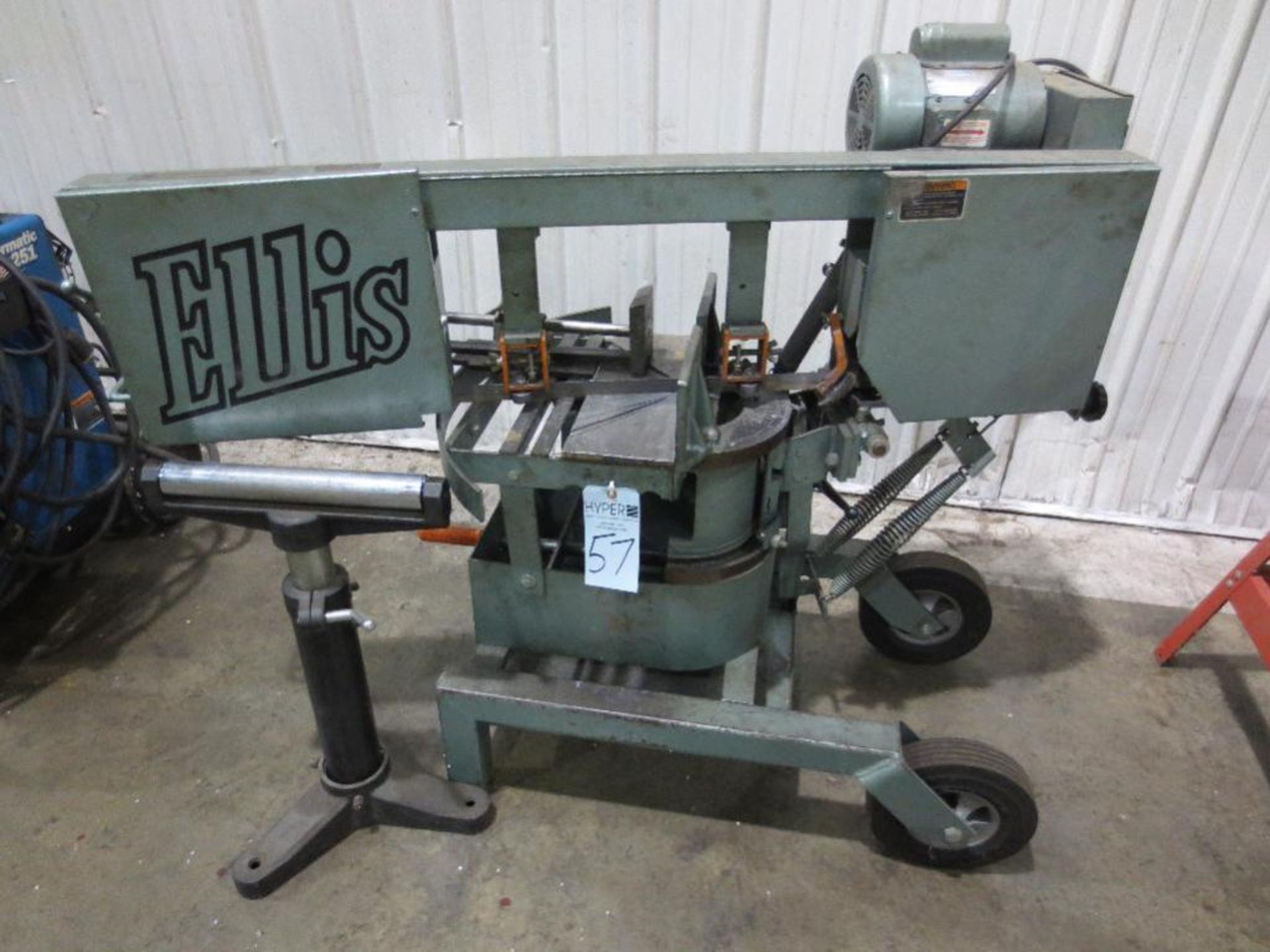 Ellis band saw, blade size 10in x 1in x .035, Capacities-7in round at 45 degrees, 10in round at 90 d