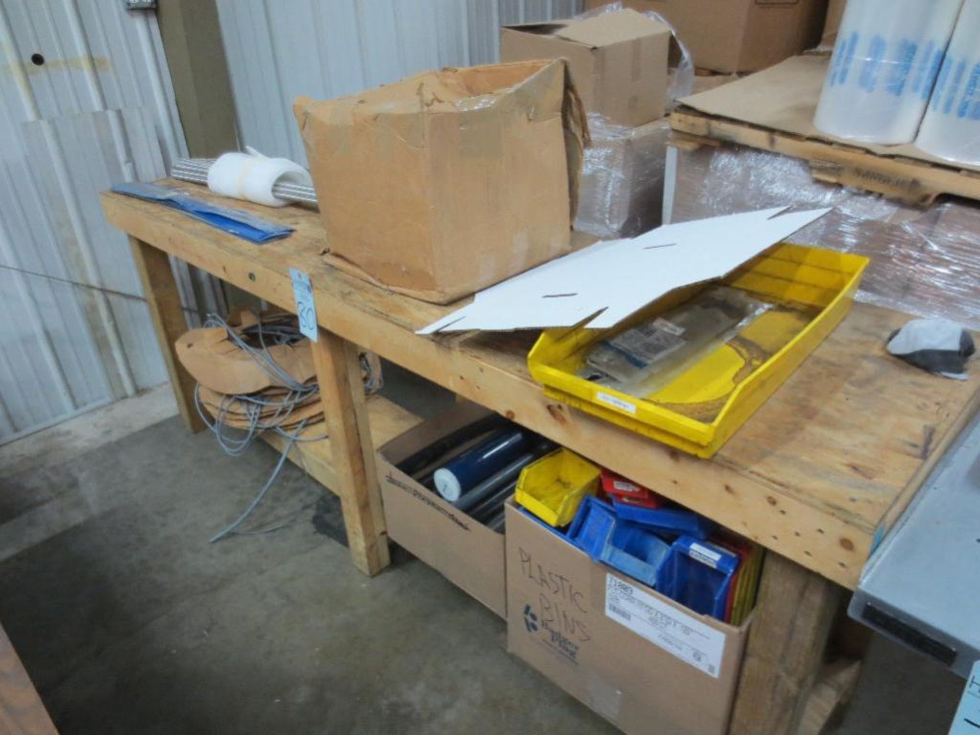 Wood work bench plus contents