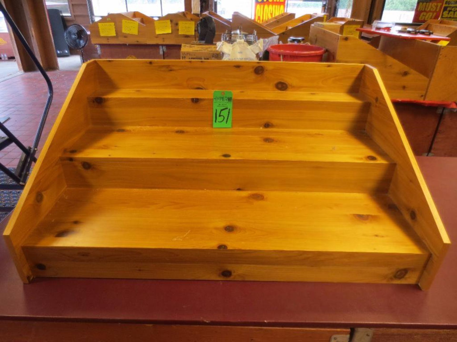 Three Step Wooden Display Shelfs 4' x 32" Qty. 20