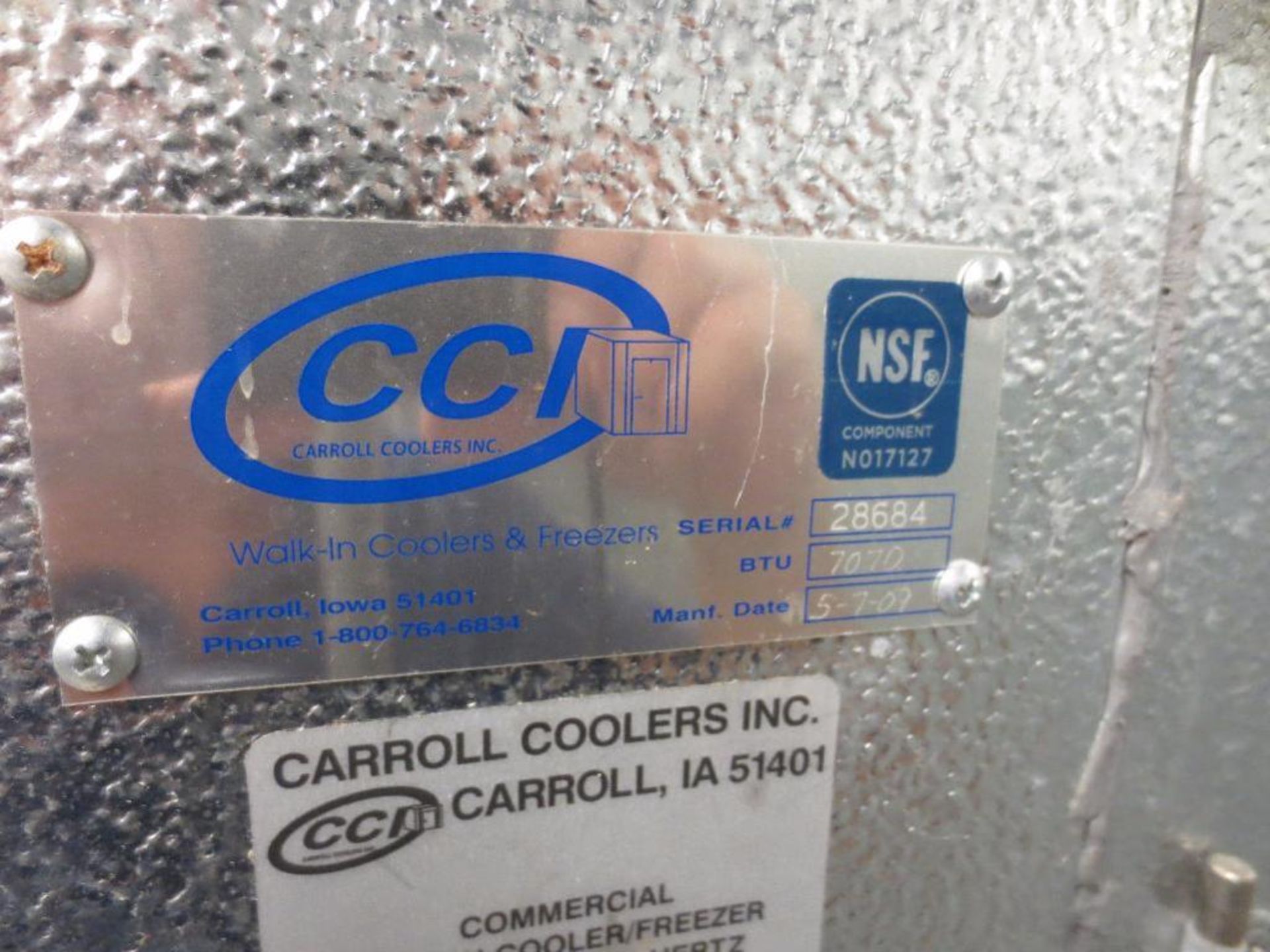 Carroll Coolers Inc. Walk In Freezer/Cooler 7' x 7' M/N..28684 7,070 BTU Mfg. Date 5-7-09 Compressor - Bild 4 aus 4
