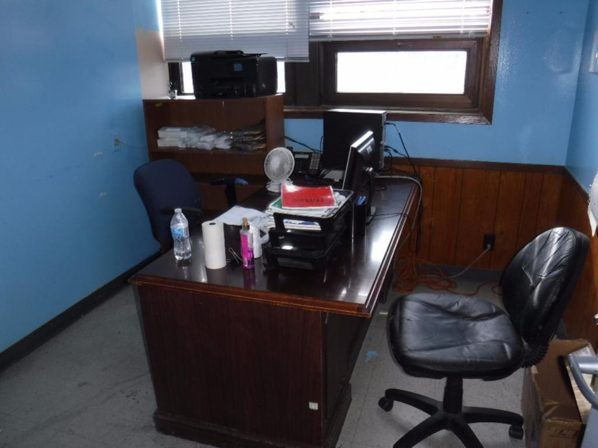 Contents of Office-Desk, 2 Chairs, Bookcase, 2 Drawer File, Small Frig, HP Printer, Tower Computer w