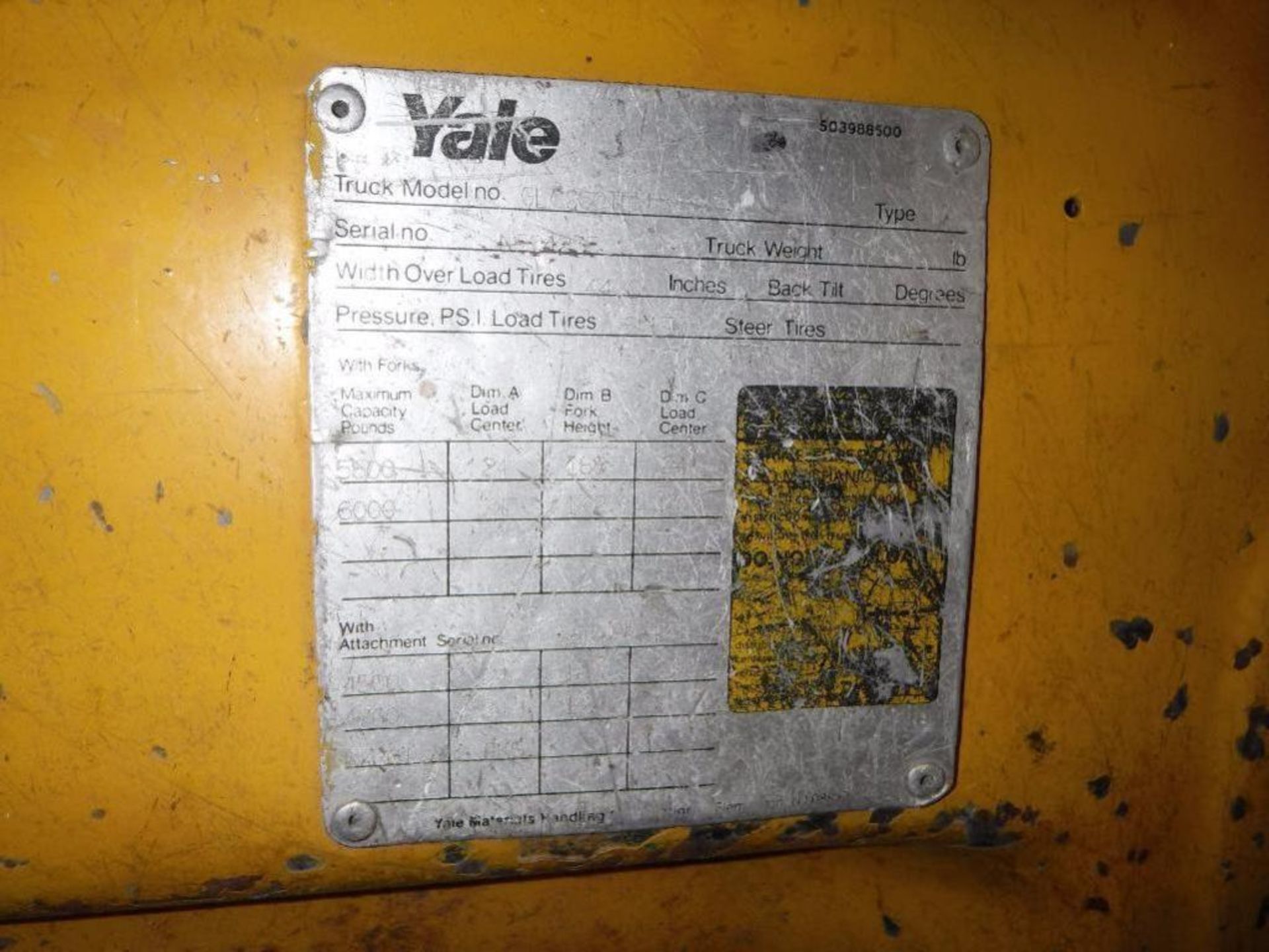 Yale Forklift 6000 #cap, 188" Lift, LP Model CLC060TENUAE083- LATE DELIVERY 11/28/17 - Image 3 of 4