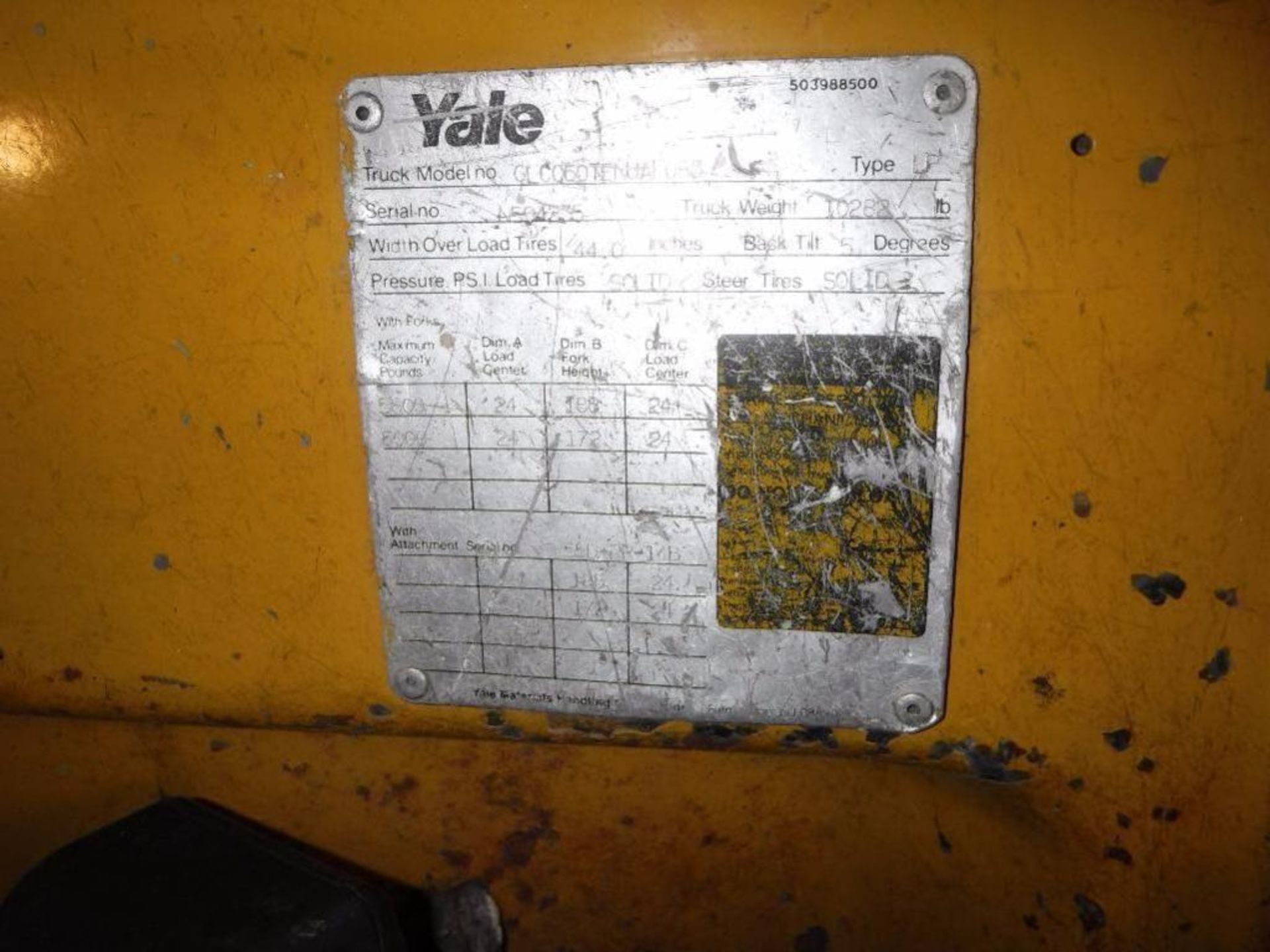 Yale Forklift 6000 #cap, 188" Lift, LP Model CLC060TENUAE083- LATE DELIVERY 11/28/17 - Image 2 of 4