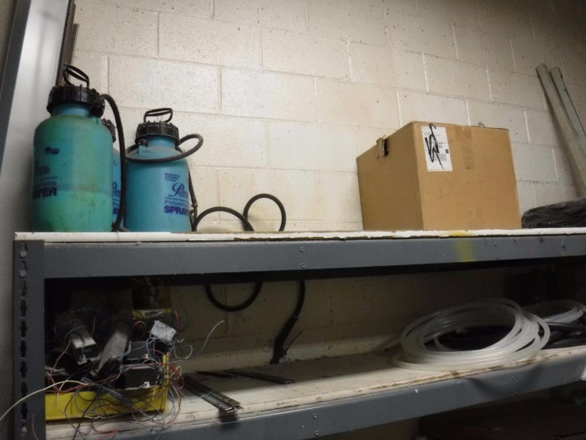 (3) Gray Shelf Units with Contents-Lights, Pump, Electric Box, Sprayers, Fans, Hose, etc. (2) Gear B - Image 8 of 12