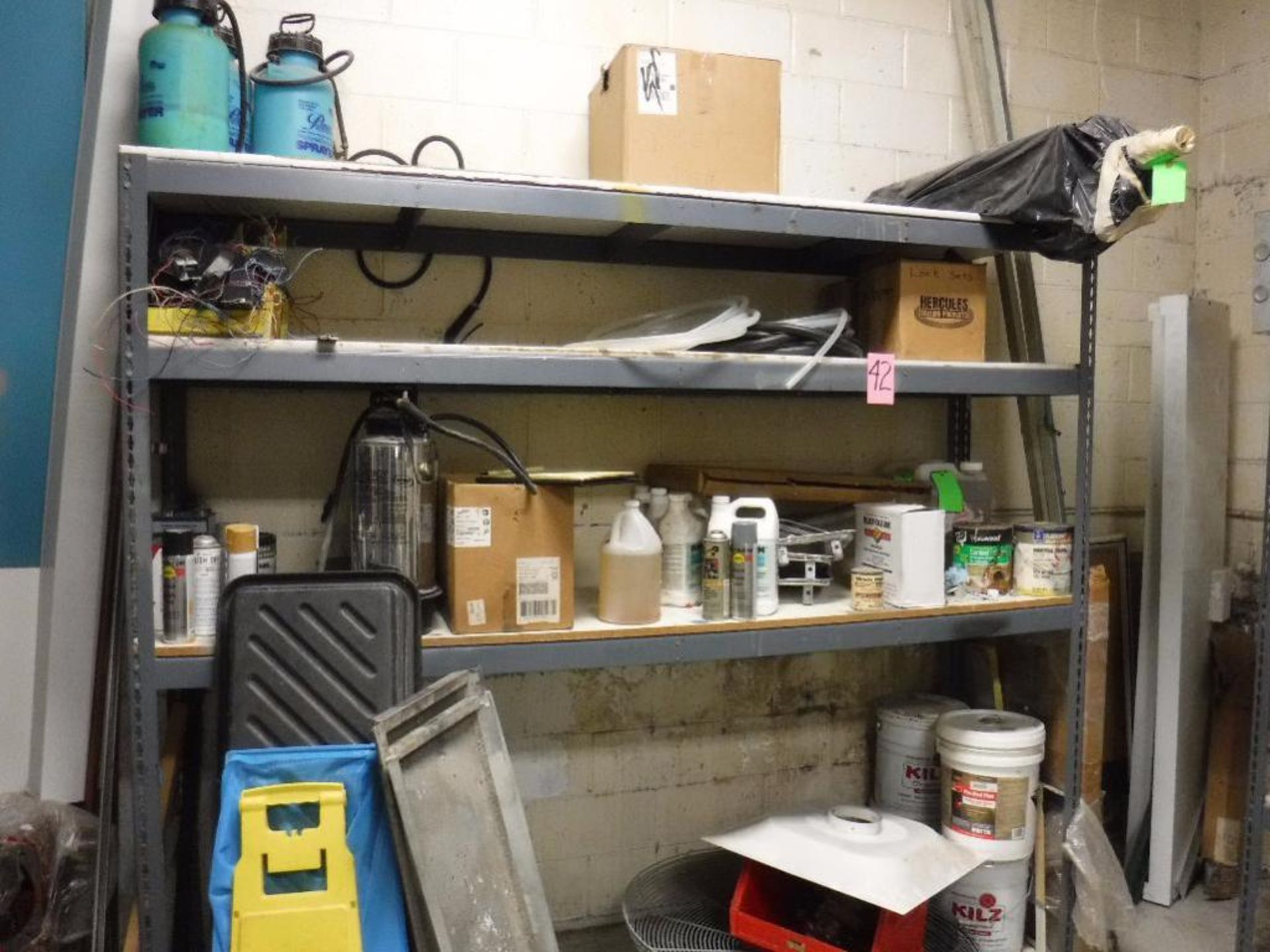 (3) Gray Shelf Units with Contents-Lights, Pump, Electric Box, Sprayers, Fans, Hose, etc. (2) Gear B - Image 2 of 12