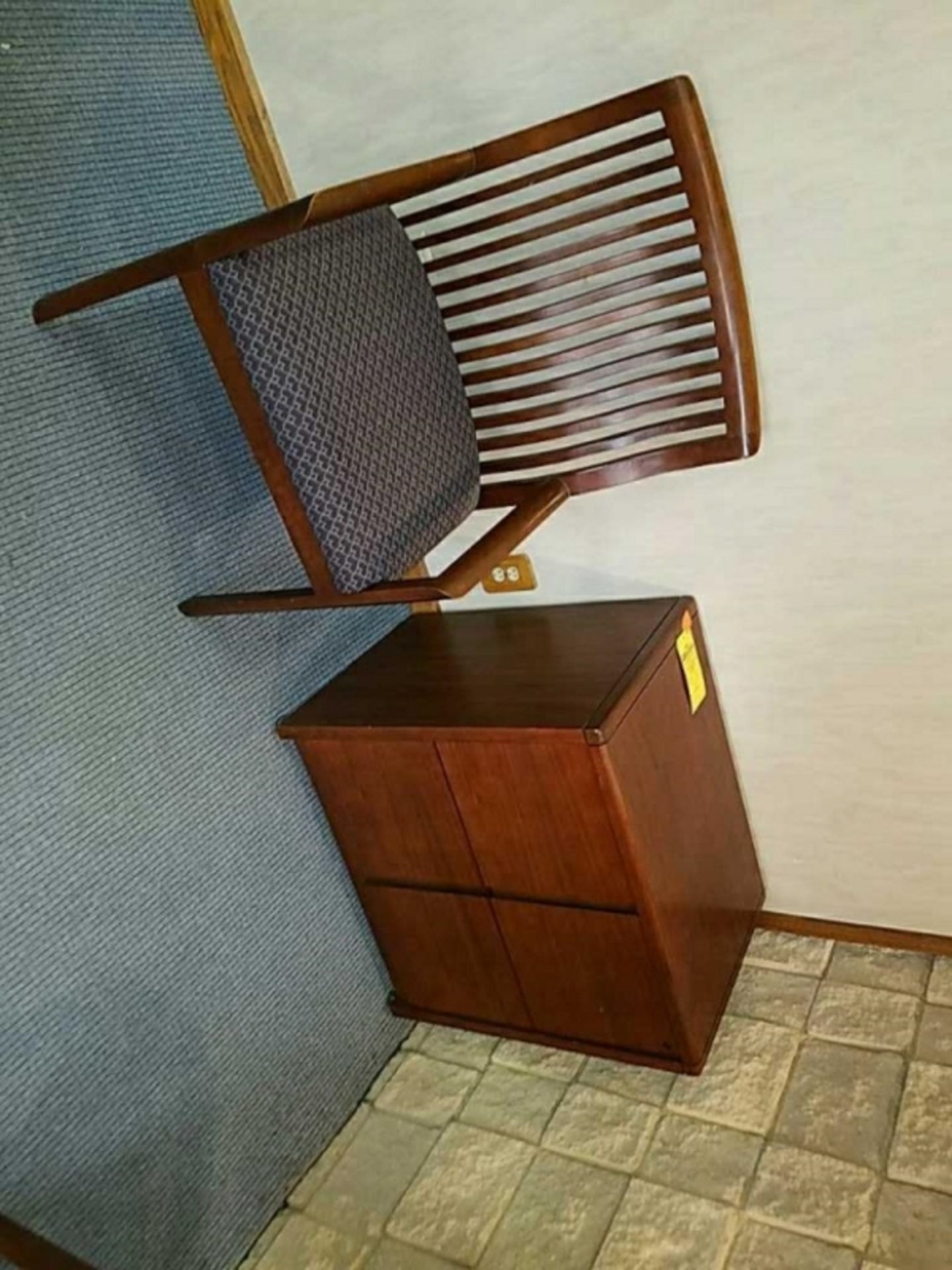 Wood file cabinet and wood with cushion chair