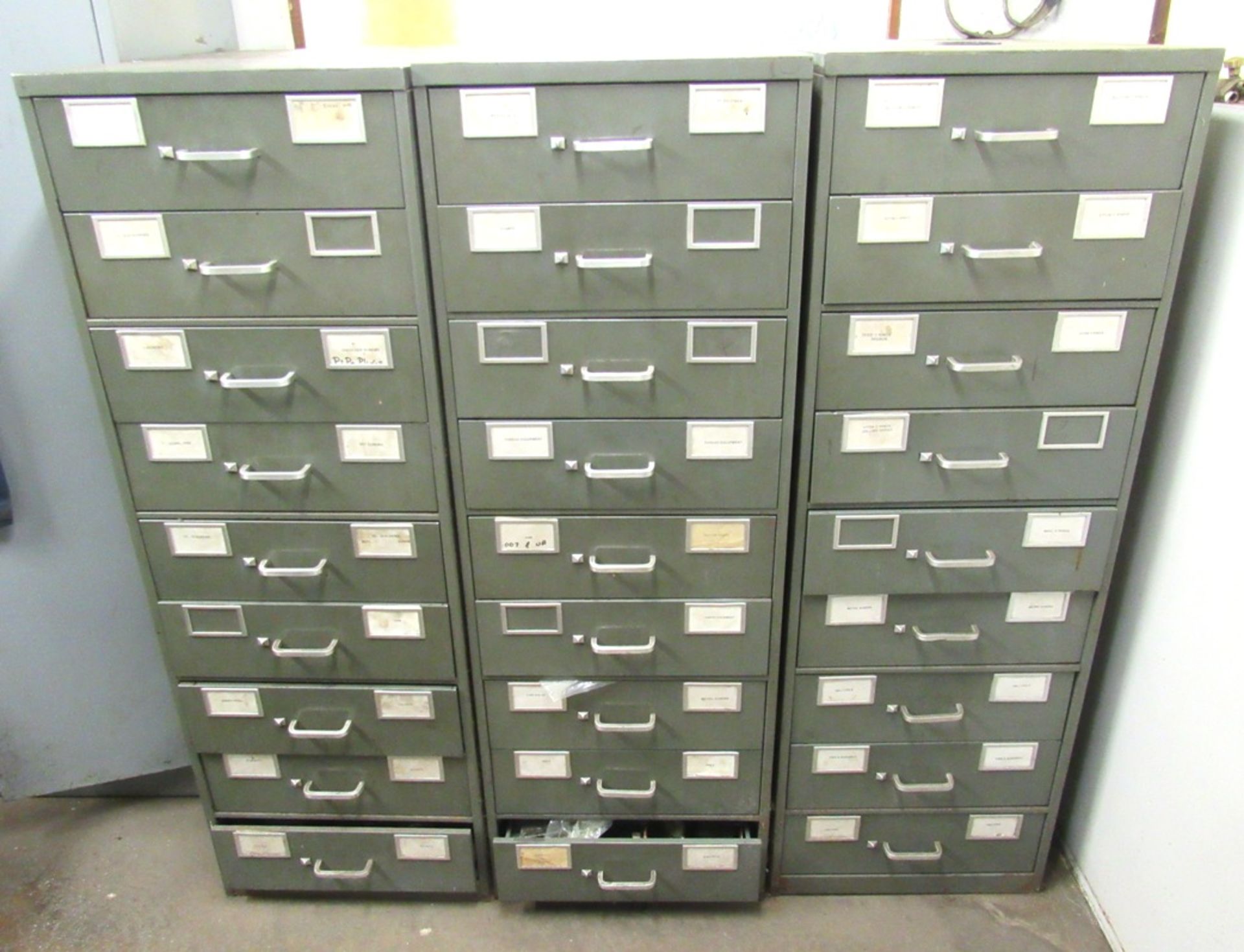 3- 9 Draw Tool Cabinets- Loaded with Hardware, Socket Screws, Nuts, Bolts, Washers, Dowel Pins, O-