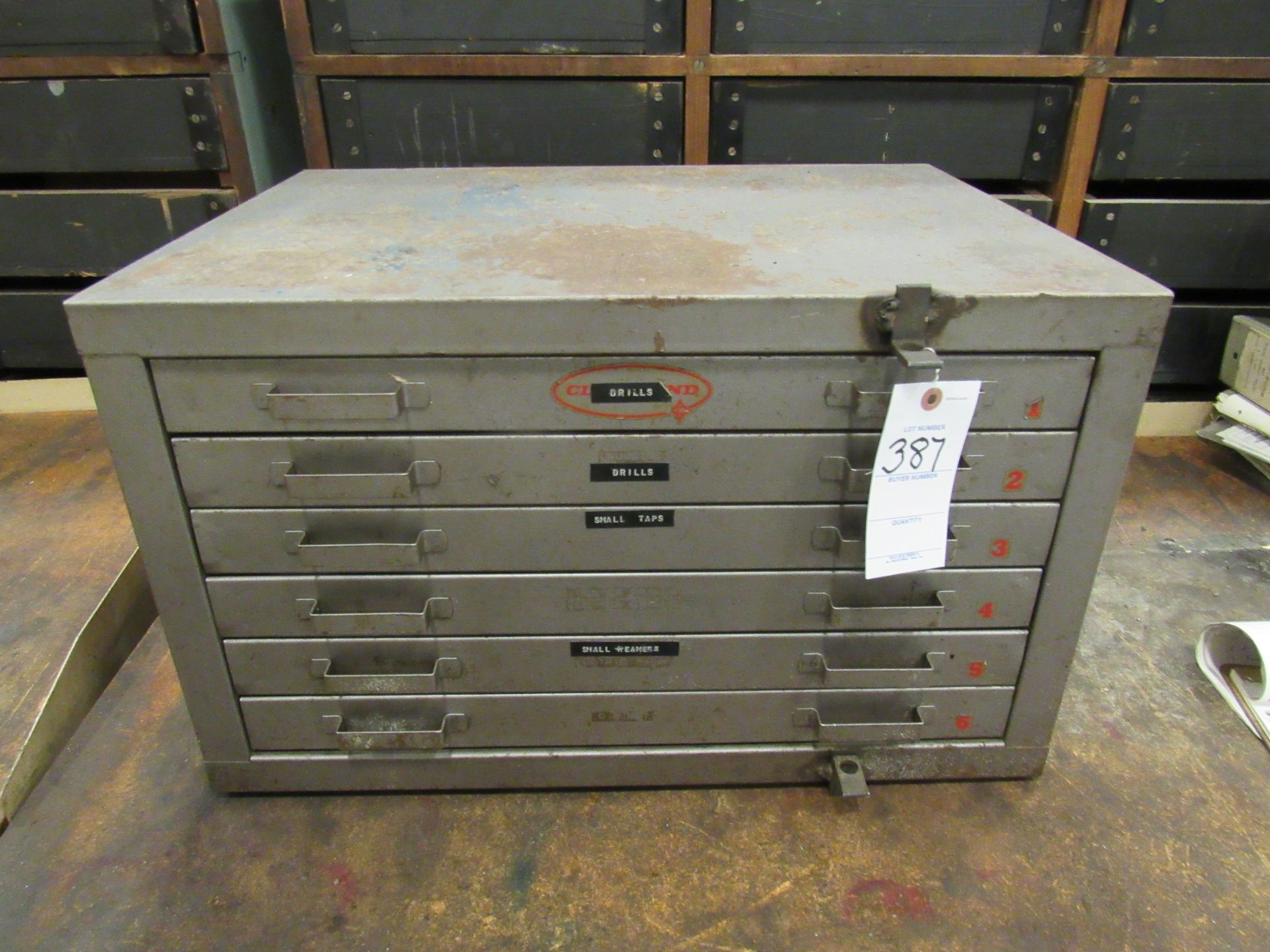 Cleveland 6 Draw Tool Cabinet w/ Asstorted Endmills, Drills, Taps
