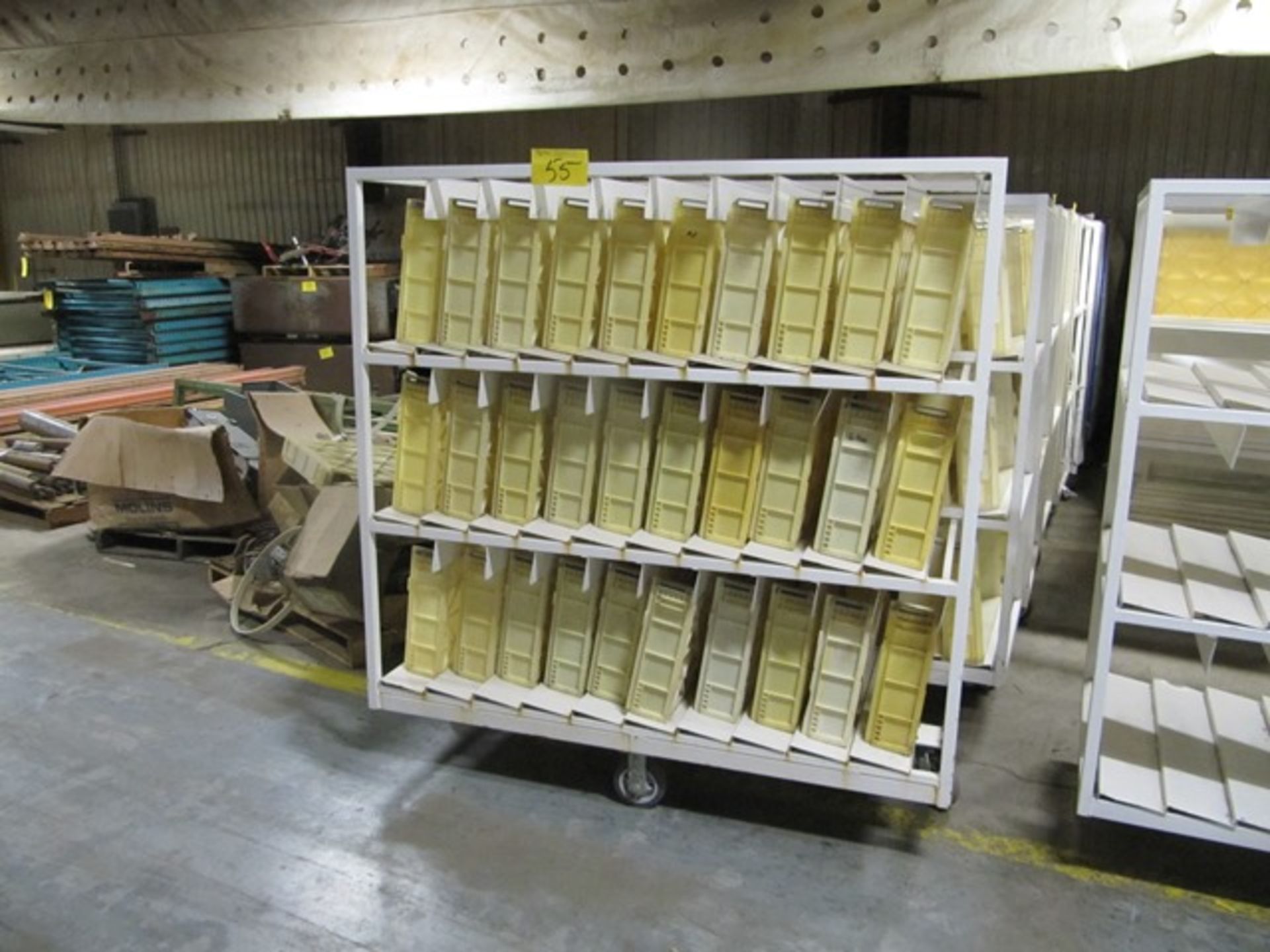 ASST. WHITE STEEL PORTABLE TRAY CARTS W/TRAYS