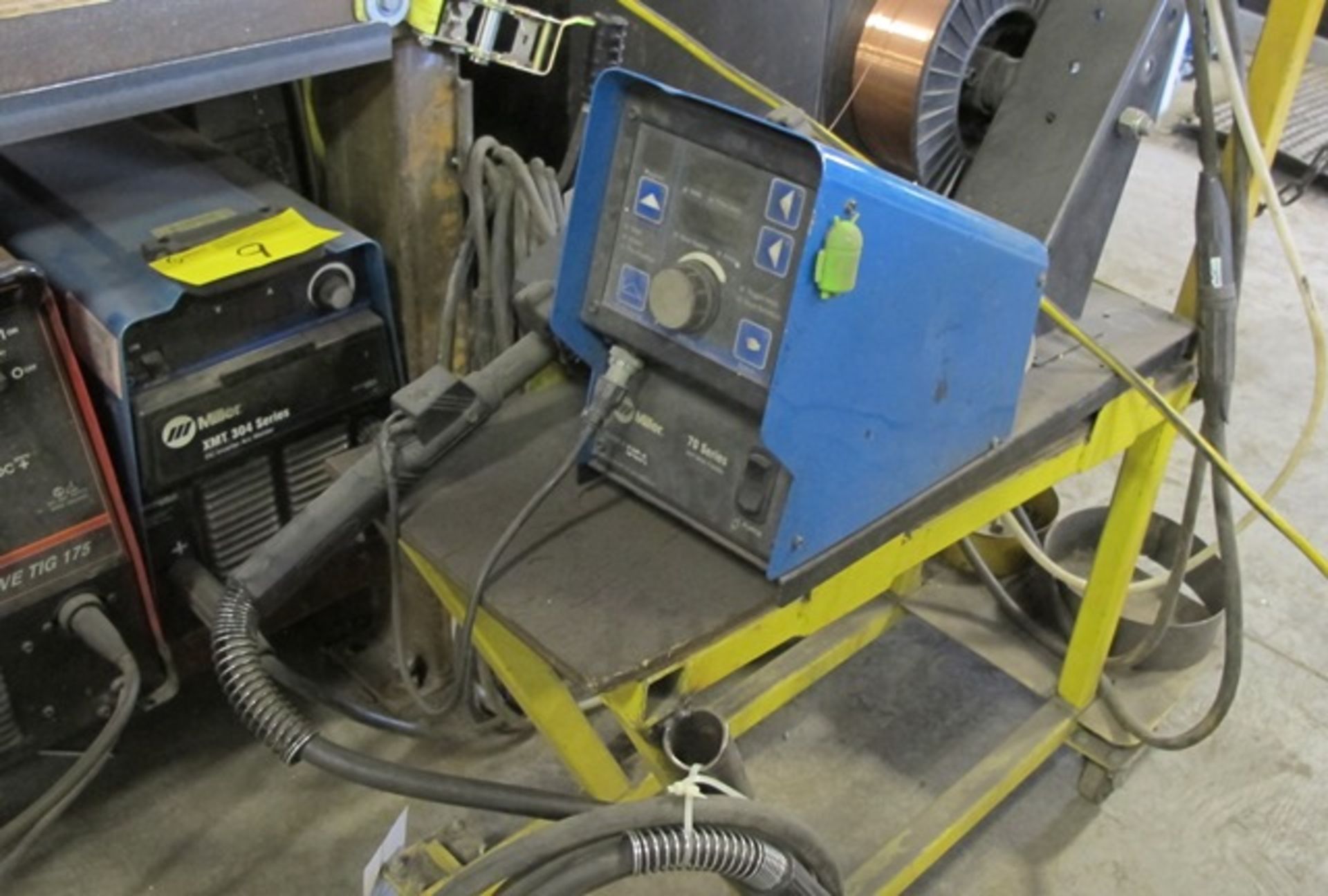 MILLER XMT304 SERIES DC/AC MIG WELDER W/70 SERIES WIRE FEEDER & CART