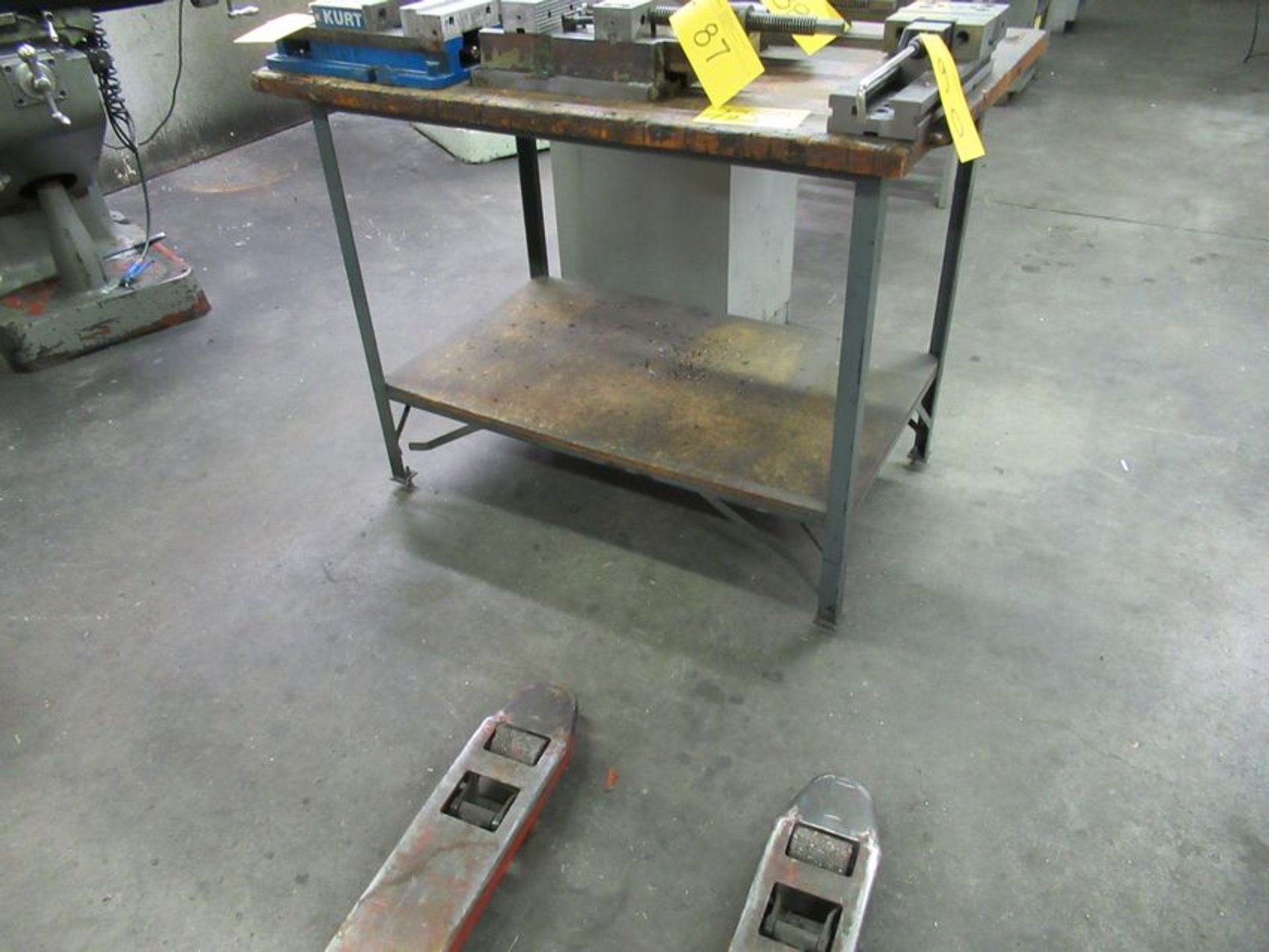 LOT 2 ASST. STEEL 30"X48" MAPLE TOP & STEEL 32"X48" SHOP TABLES (DELAYED DELIVERY)