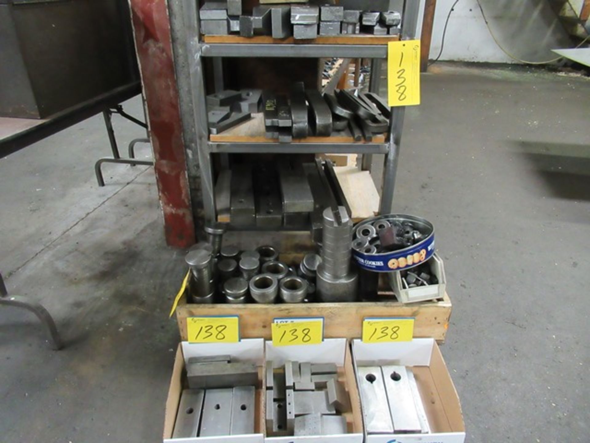 LOT ASST. HOLD DOWNS, PLATES, ETC. W/STAND