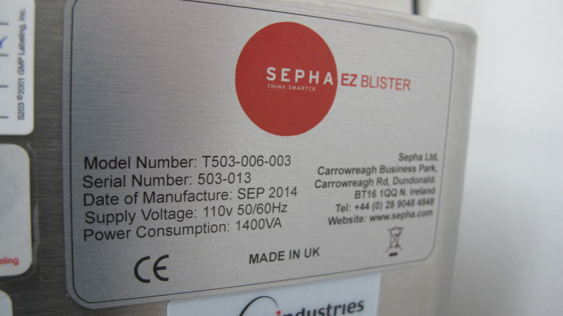 2014 SEPHA EX BLISTER PACKAGING MACHINE, S/N 503-013, EIN-0265 (LOCATED AT IPOC, 135 THE WEST - Image 3 of 4