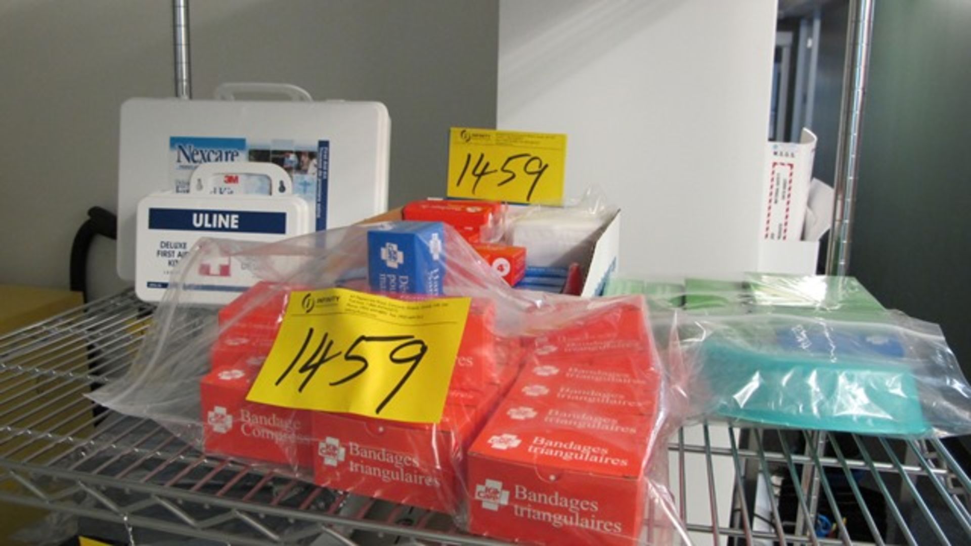 LOT ASST. FIRST AID KITS, SUPPIES, STRETCHER LOCK-OUT STATION, ETC. (CLEAN ROOM)