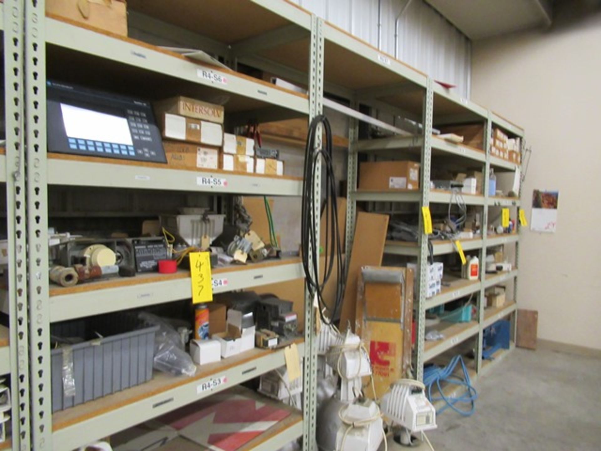 LOT ASST. PLANT LIGHTS, BALLISTS, ELECTRICAL PARTS, ETC. 4-SECTIONS SHELVING (M-S0