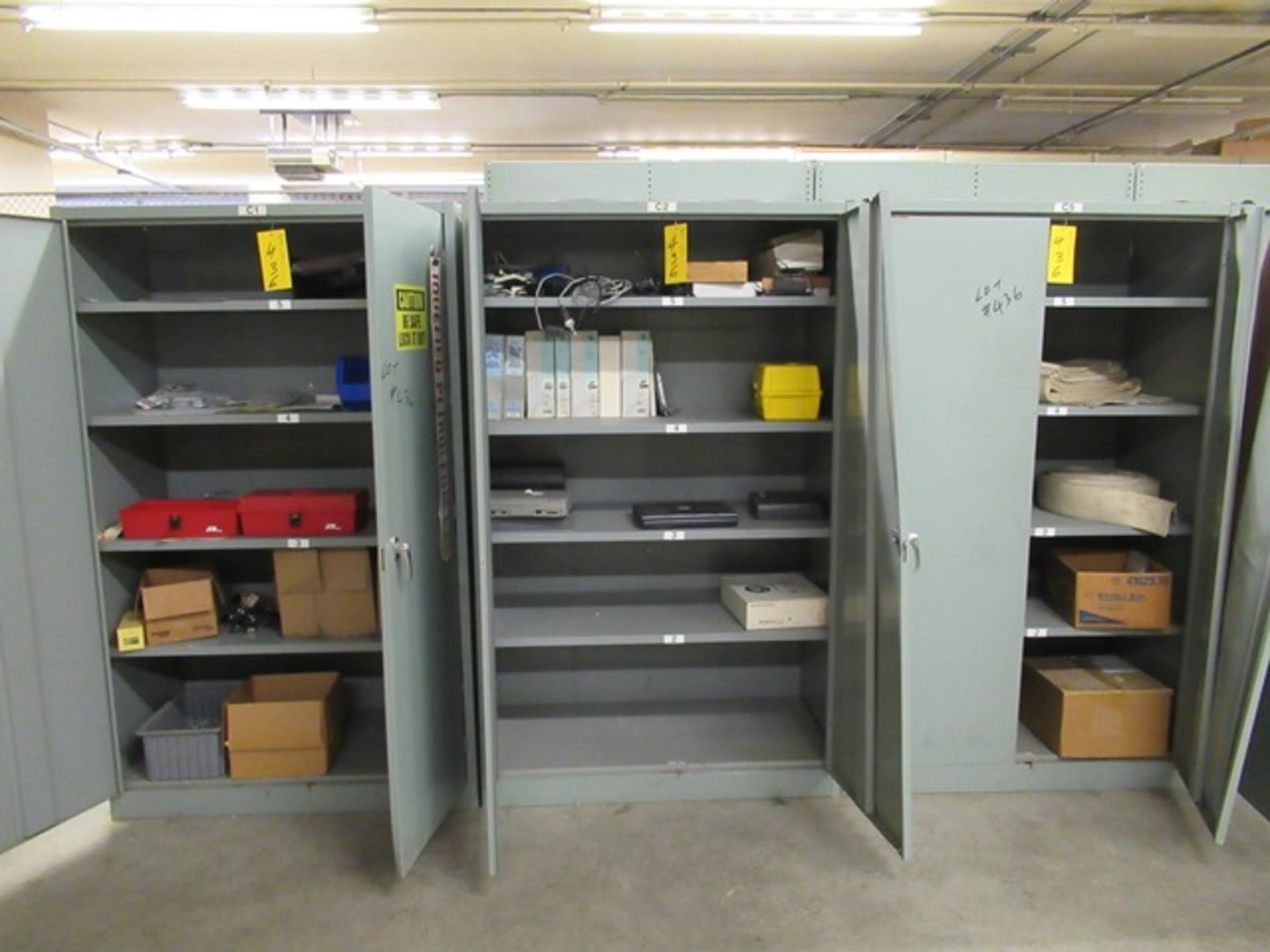 LOT 3 ASST. GREY 2 DR. SUPPLY CABINET W/CONTENTS - LAPTOPS, LOCK-OUT KITS, ETC. (M-S)