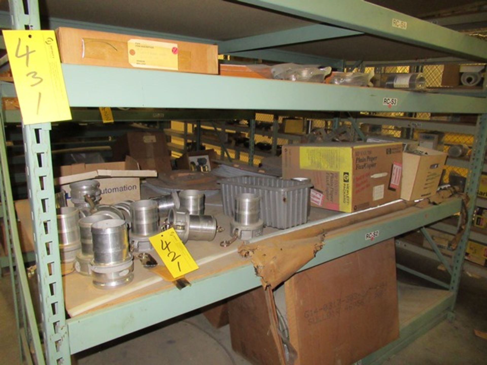 LOT ASST. FILTERS, BAGS, COUPLINGS, ETC. 4 SHELVES ON RACK ONLY (M-S)