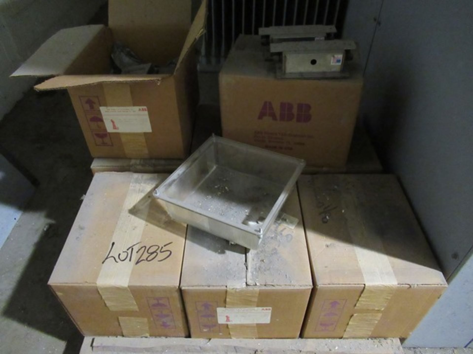 LOT ASST. GE SAFETY SWITCHES, BOXES, LIGHTS, WIRE, ETC. W/RACKS & SHELVING (MSELECR) - Image 3 of 4