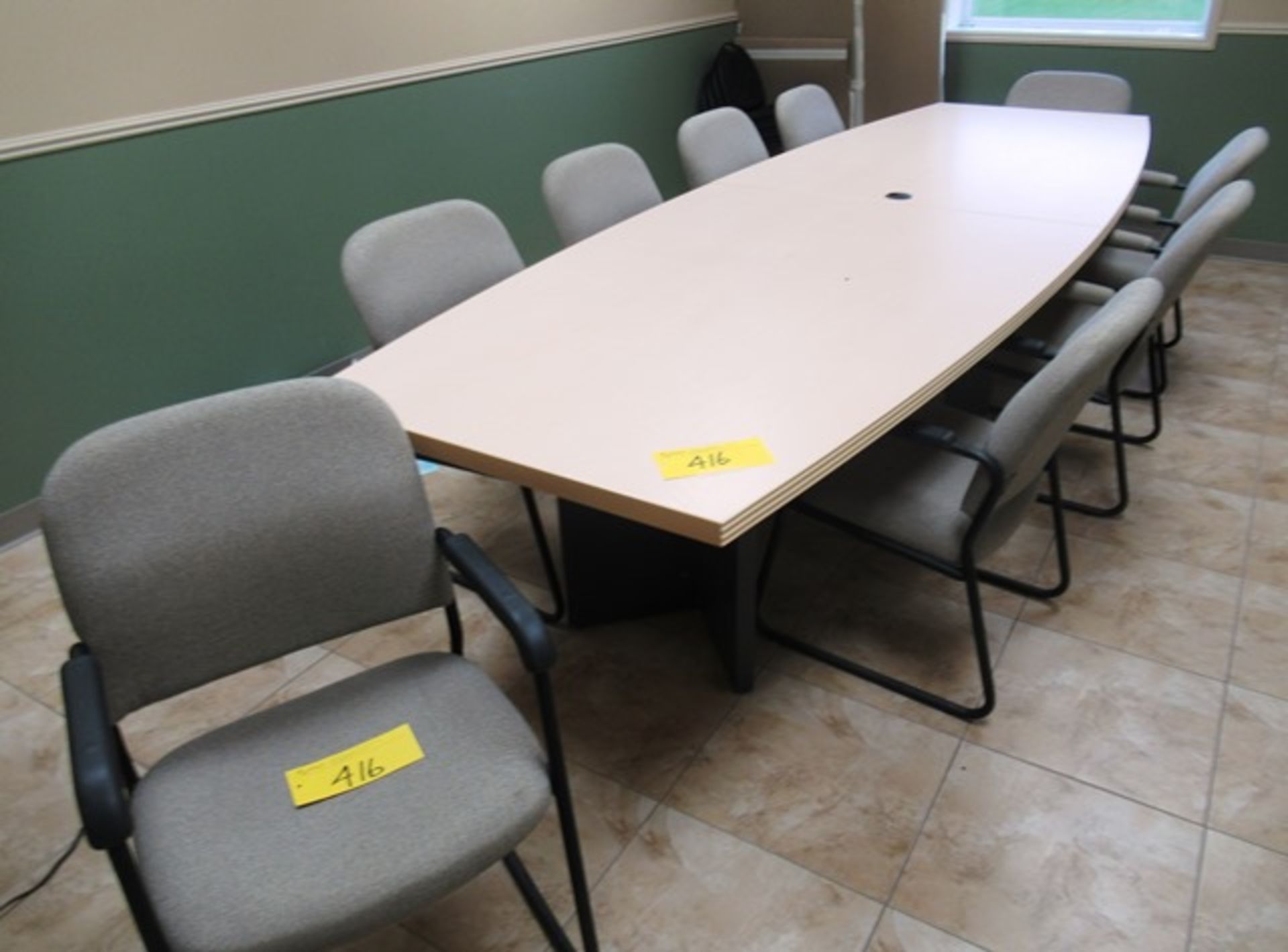 BOARDROOM TABLE C/W (9) SLED BASED ARM CHAIRS