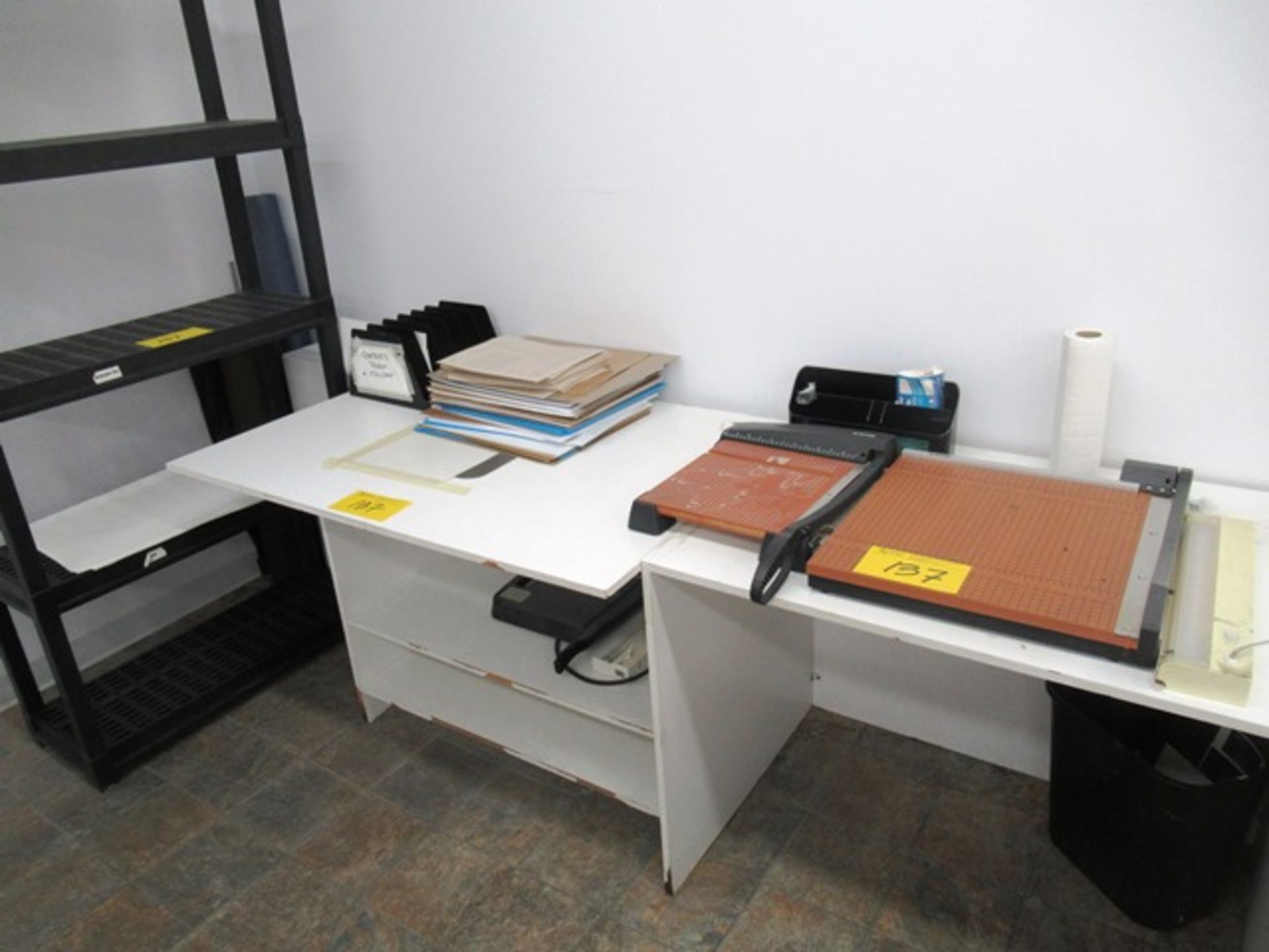 (2) PAPER CUTTERS, DESK, SHELF