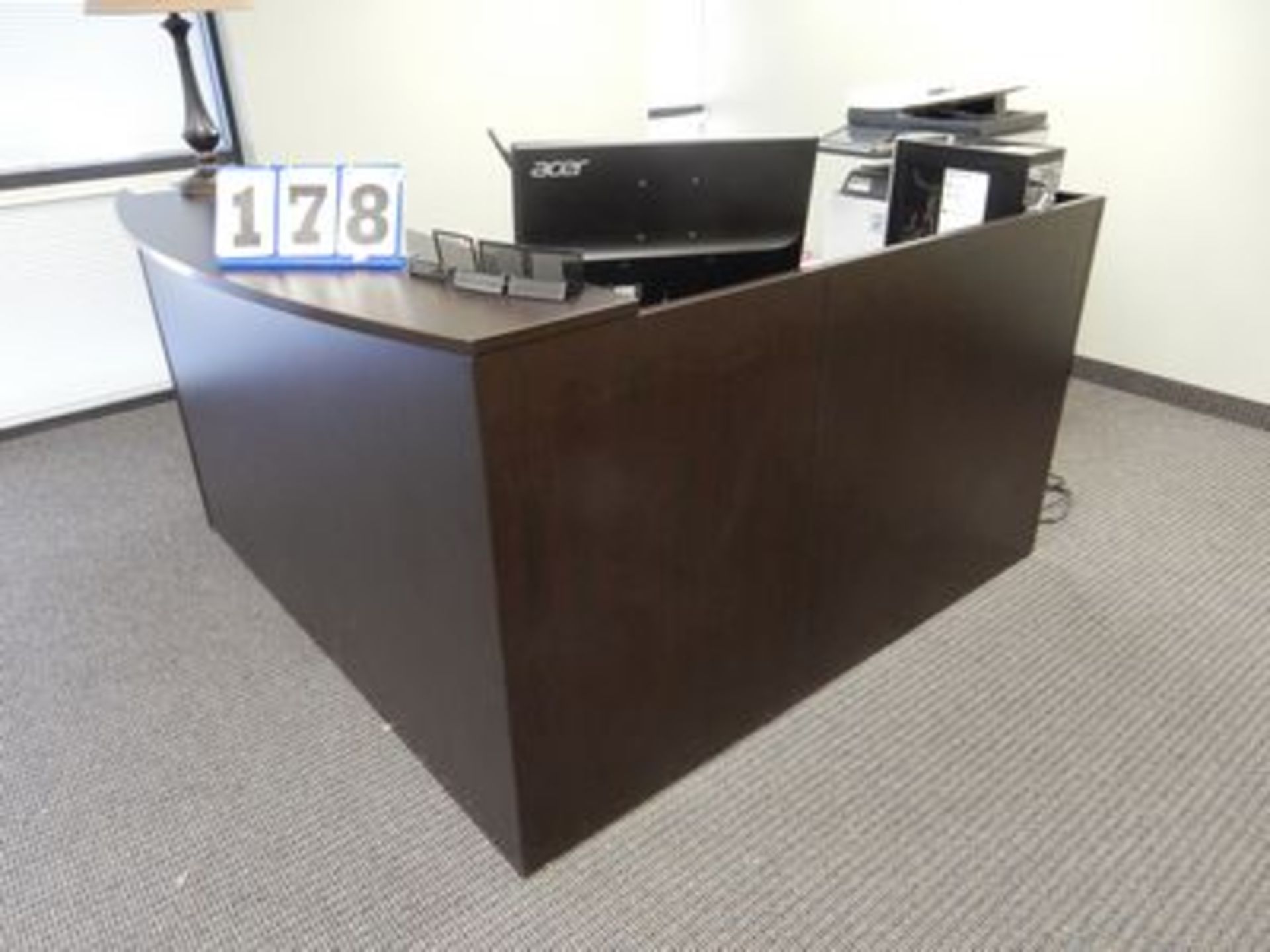 RECEPTION DESK, CHAIR, COMPUTER