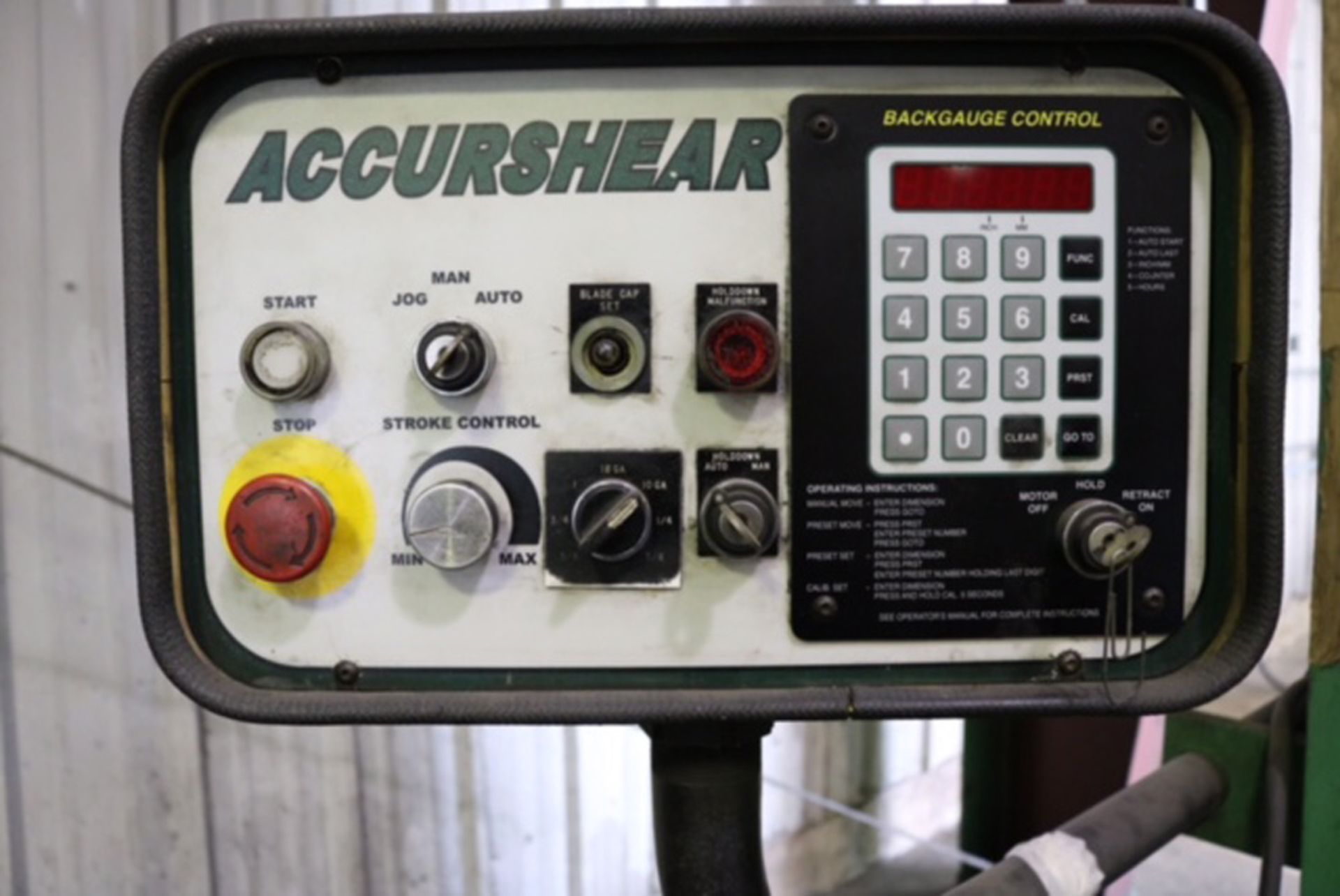 ACCURSHEAR HYDRAULIC POWER SHEAR, MDL 8100012, YEAR: 1999, ACCURSHEAR SC2 PROGRAMMABLE FRONT - Image 7 of 7