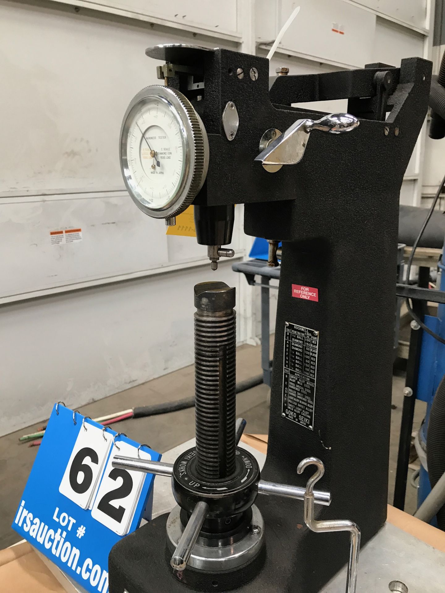 GOKO HARDNESS TESTER, > 12" CAP, THREE DIAMOND POINTS, WEIGHTS, TWO DIA PLATES - Image 5 of 5