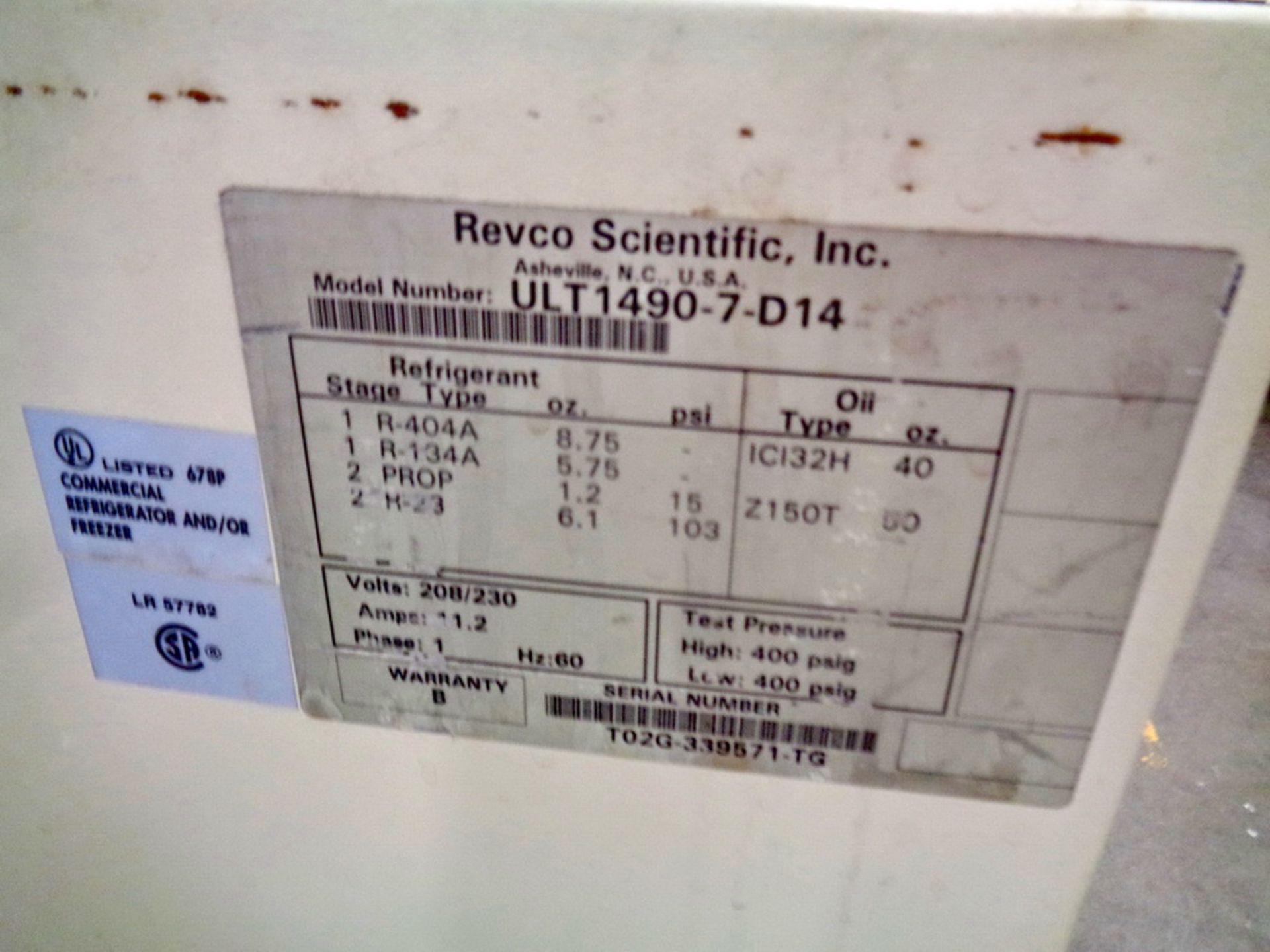 Revco Chest Type Cryofreezer, Model ULT1490-7-D14, S/N T02G-339571-TG - Image 4 of 5