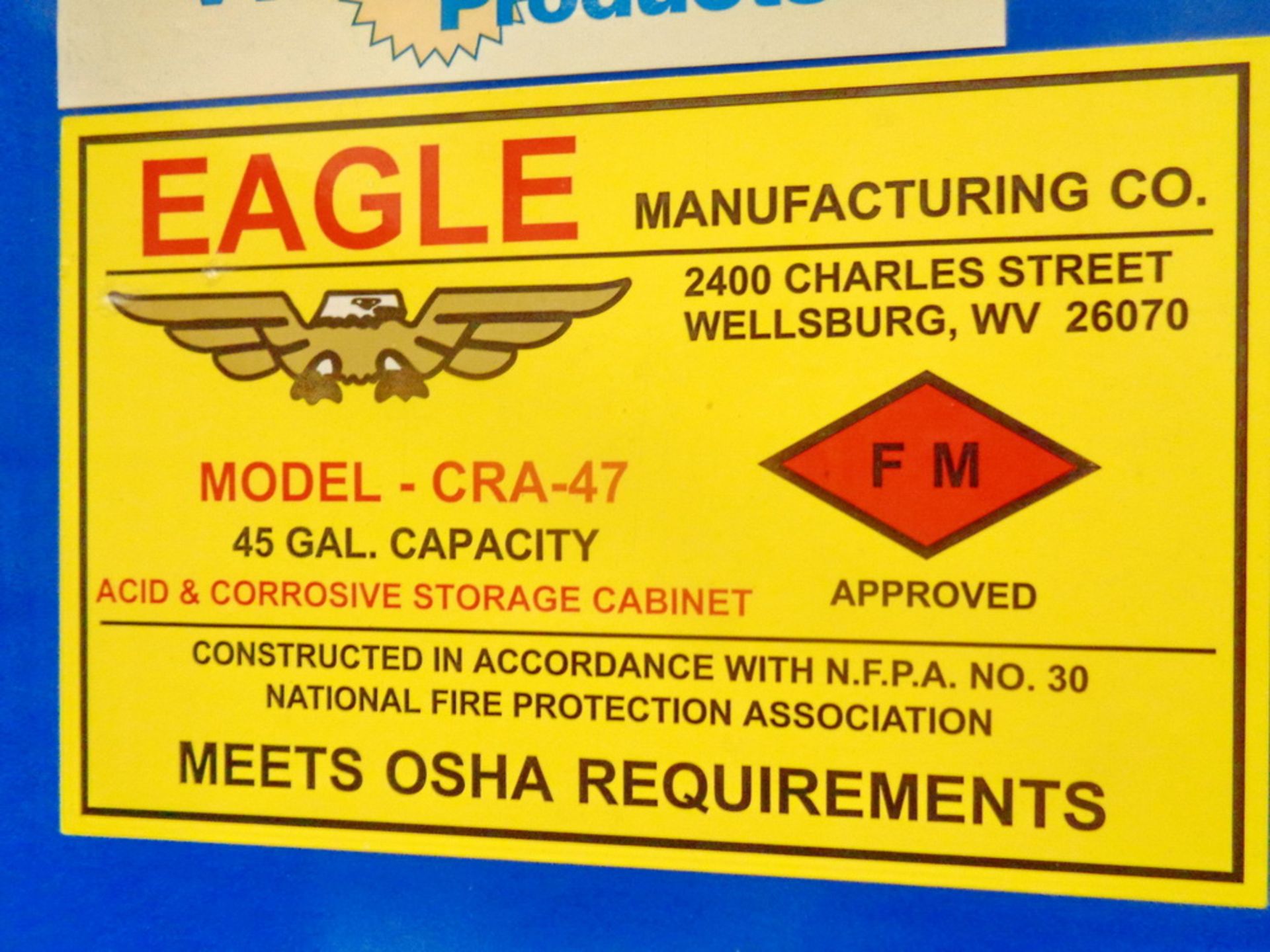 (2) Eagle 45 gallon Two Door Corrosives Storage Cabinet, Model CRA-47 (Note: 2nd loading dock) - Image 3 of 3