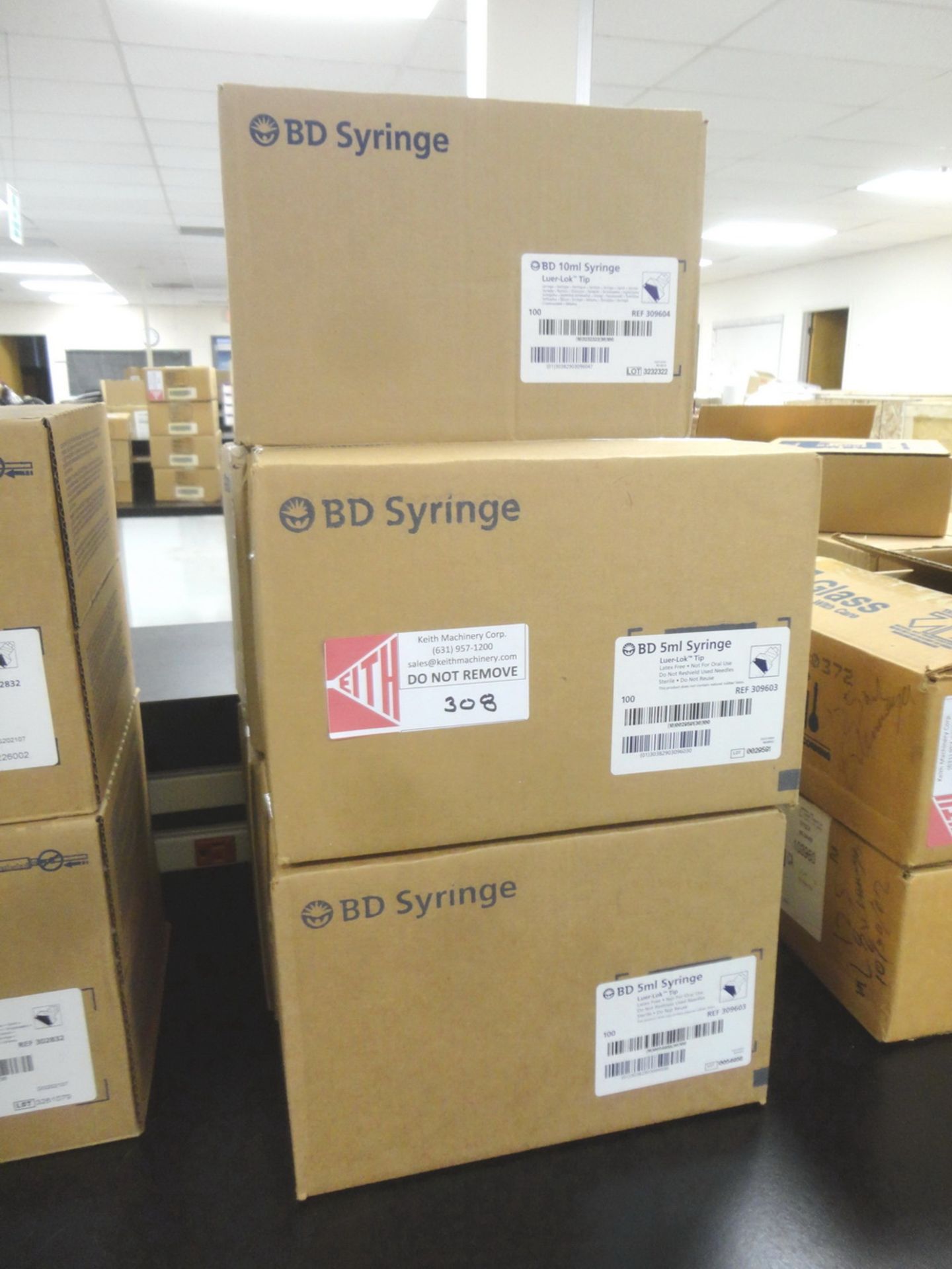 (5) Boxes of unused BD 5 ml syringe Luer-Lok tips, 100 tips per box