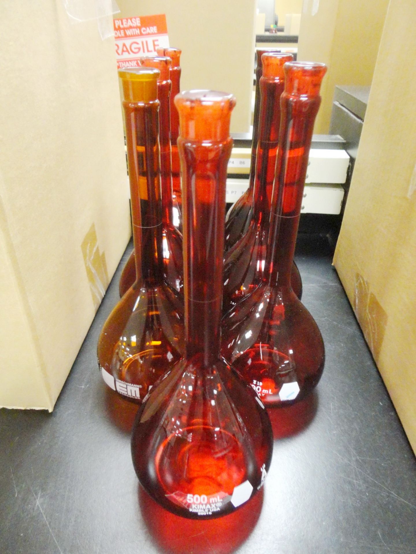 (9) 500 ml amber volumetric flasks - Image 2 of 2