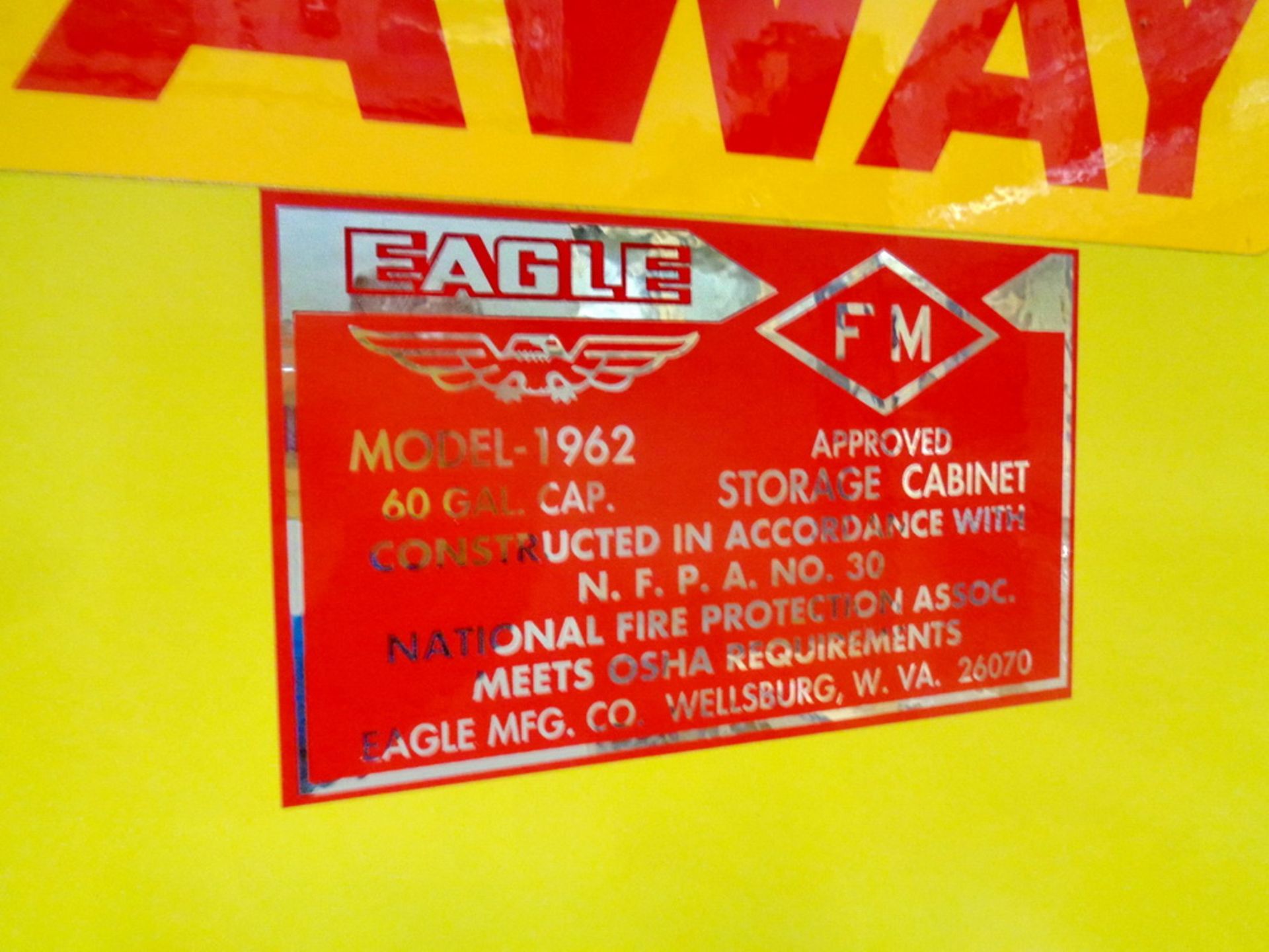 (3) Eagle 60 gallon Two Door Flammable Storage Cabinet, Model 1962 - Image 3 of 4