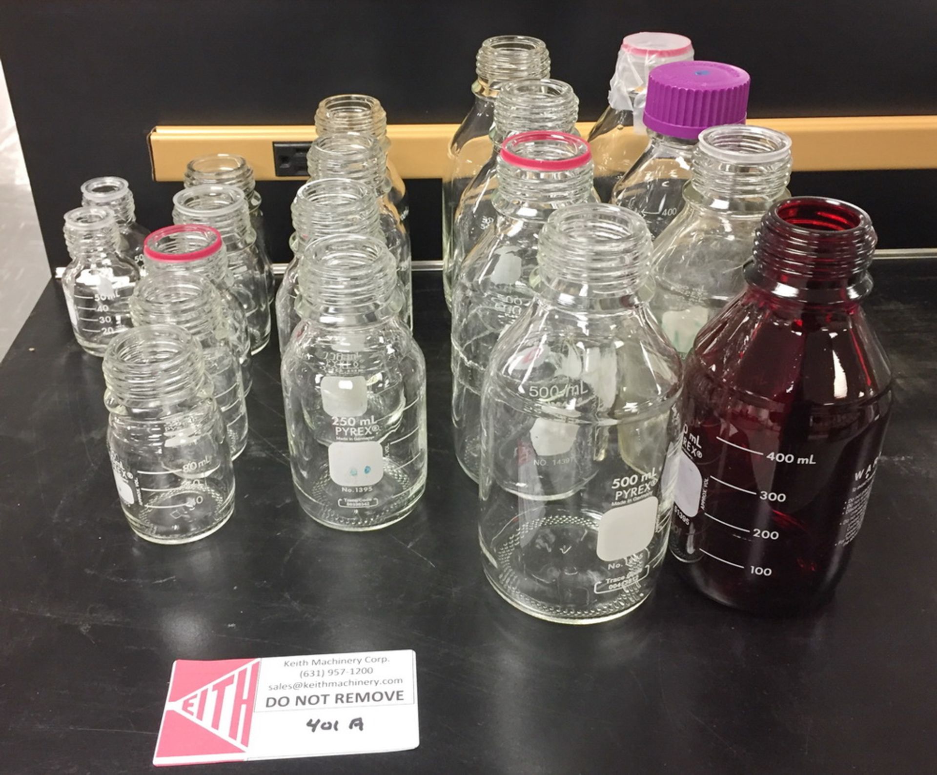 Lot of (17) Assorted screw top solvent bottles (2-50 ml. 4-100 ml, 3-250 ml, and 8-500 ml)