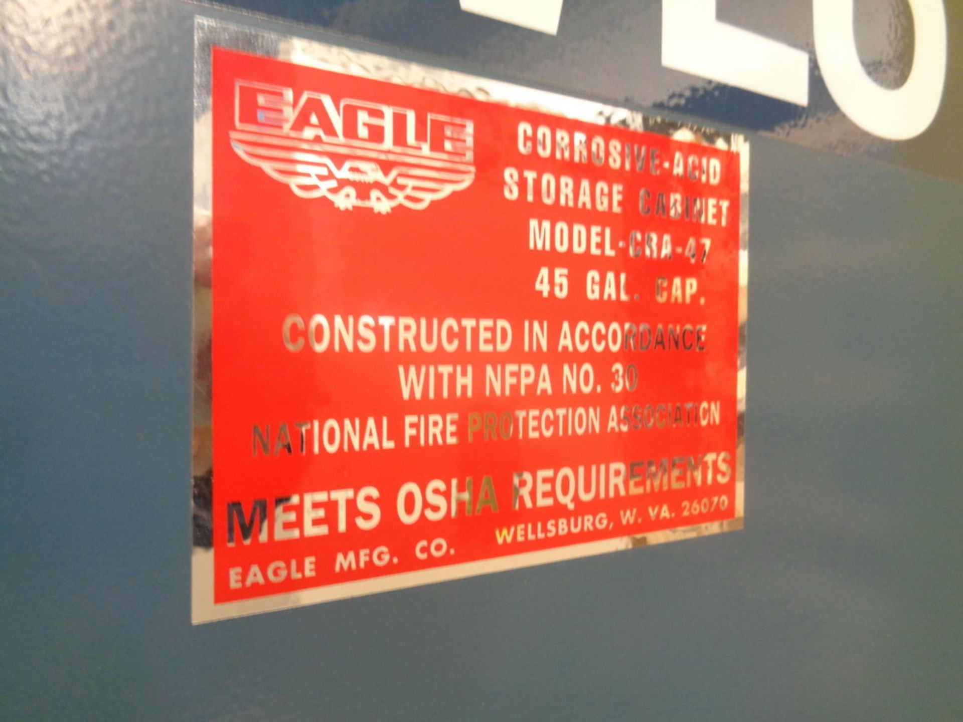 (2) Eagle 45 gallon Two Door Corrosives Storage Cabinet, Model CRA-47 - Image 2 of 3