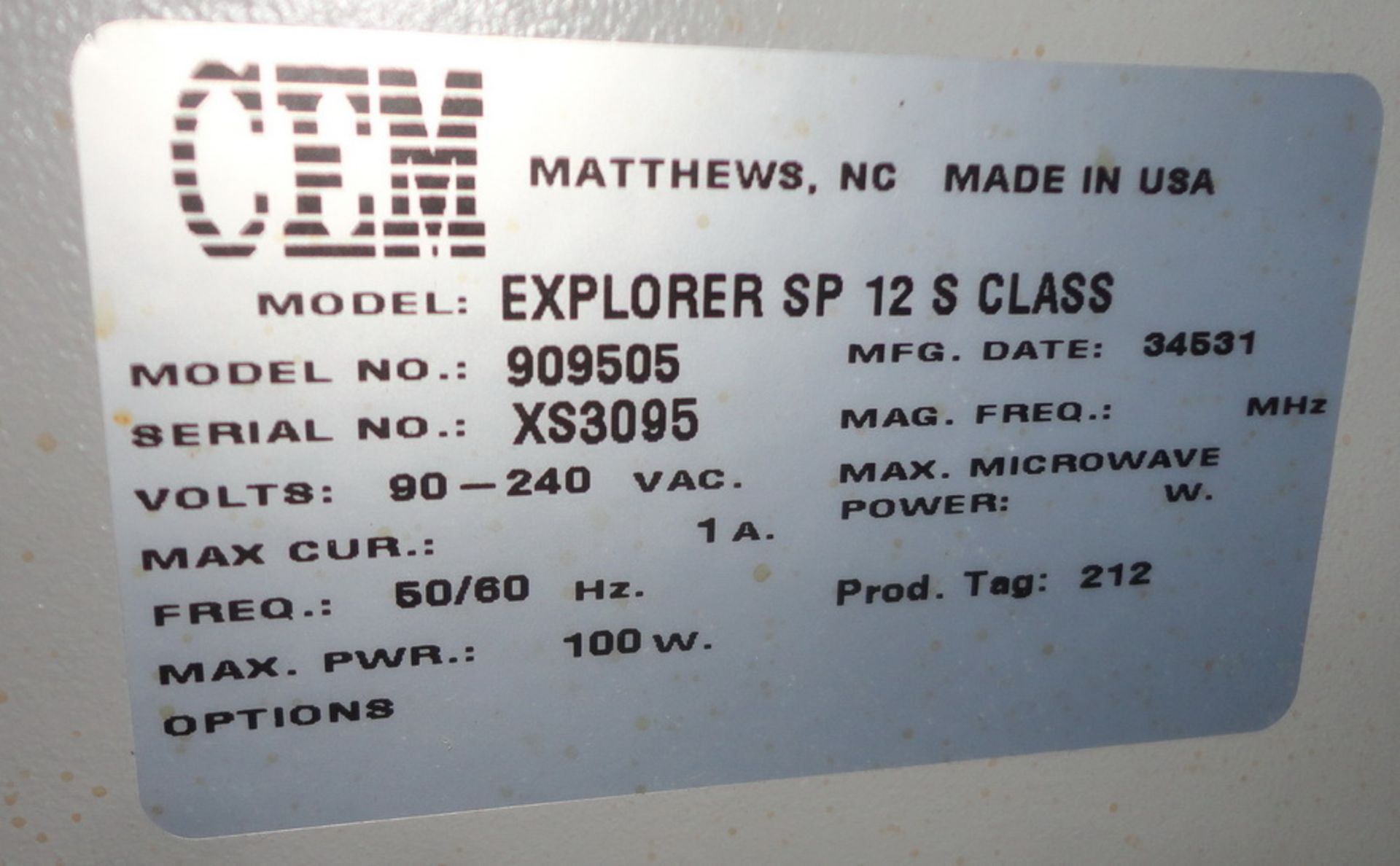 CEM Explorer SP 12 S Class Hybrid Discover Autosampler, Model 909505, S/N XS3095 - Image 2 of 2