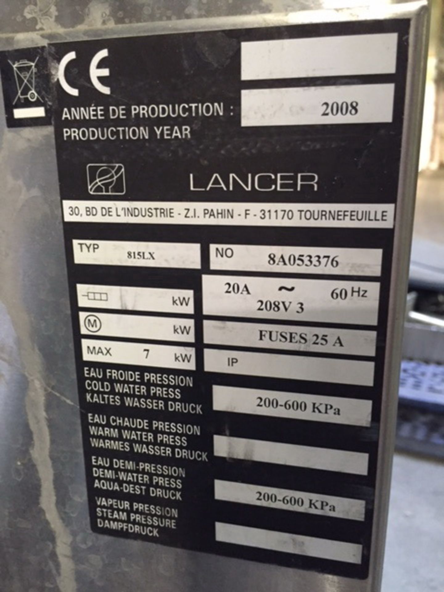 Lancer Glassware Washer, Model 815LX 8A053376 - Image 2 of 2