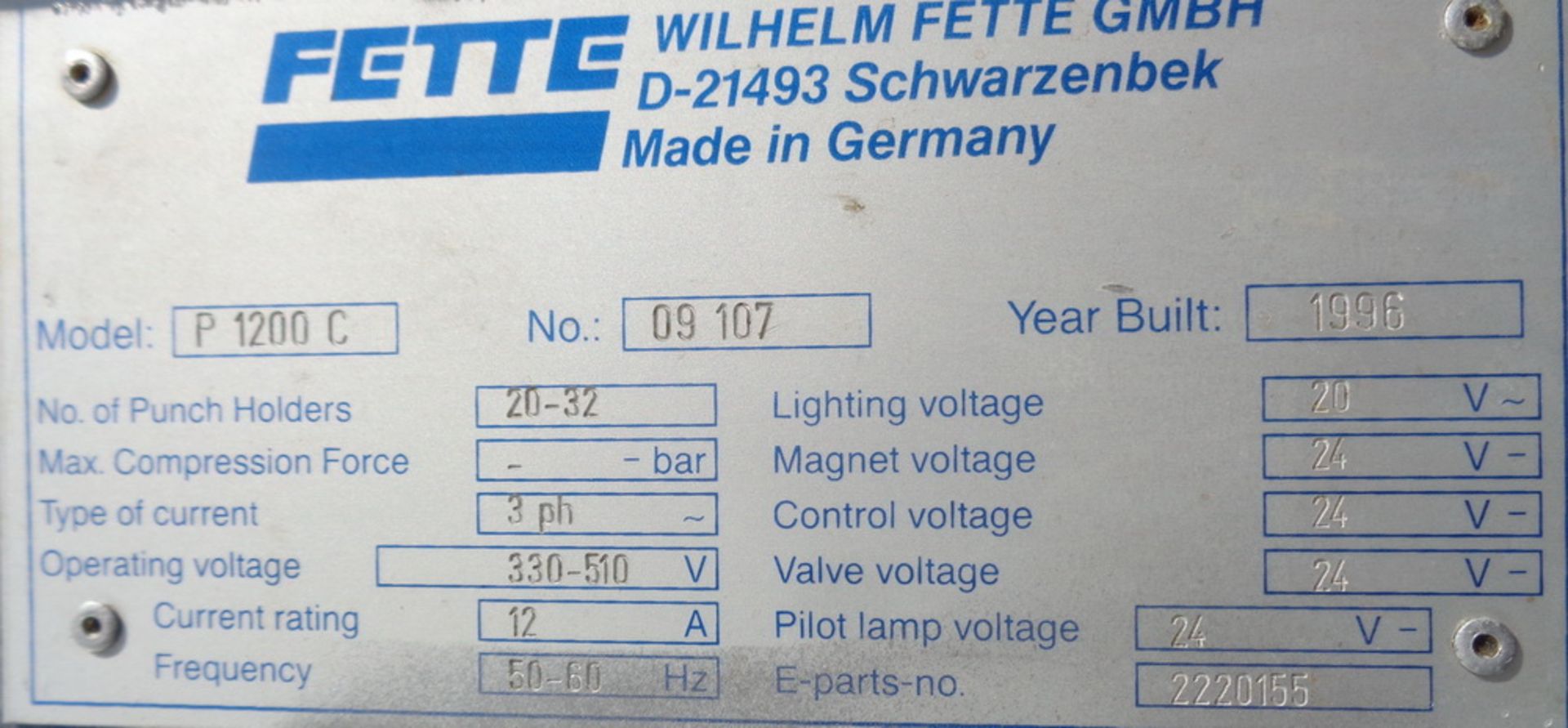 Fette P1200C 20 Station "D" Rotary Tablet Press , S/N 09107. - Image 16 of 22