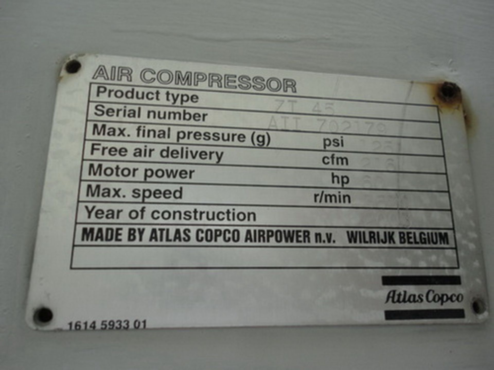 Atlas Copco 60 HP Oil Free air compressor, Model ZT45, S/N AII 702179 with Hankinson Air Dryer - Image 4 of 5