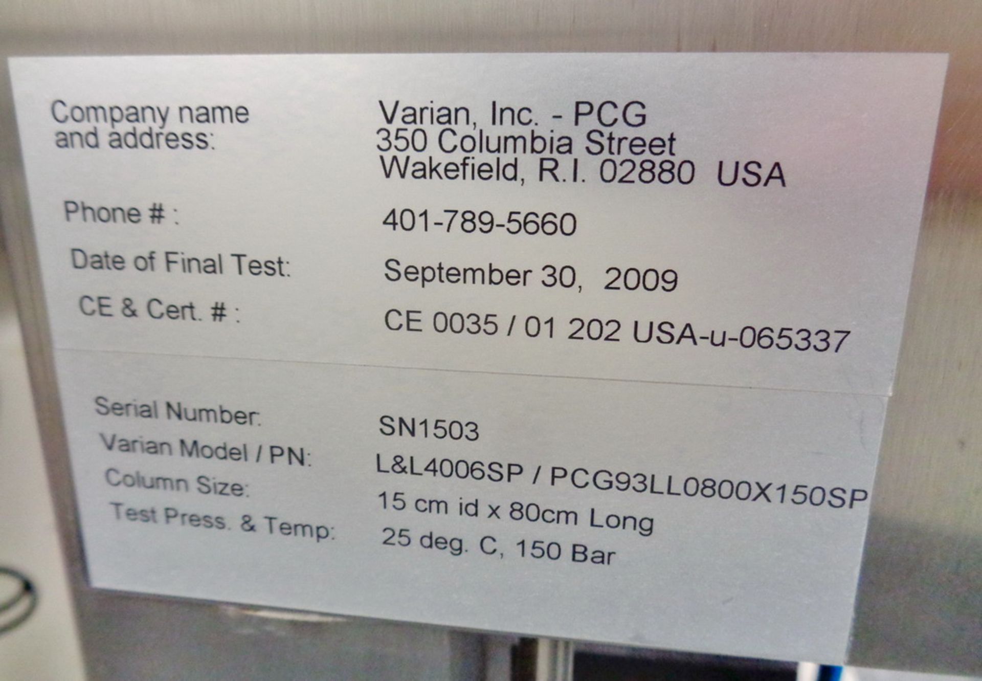 Varian Load and Lock Column Packing Station, Model L&L4006SP, S/N 1503 - Image 4 of 10