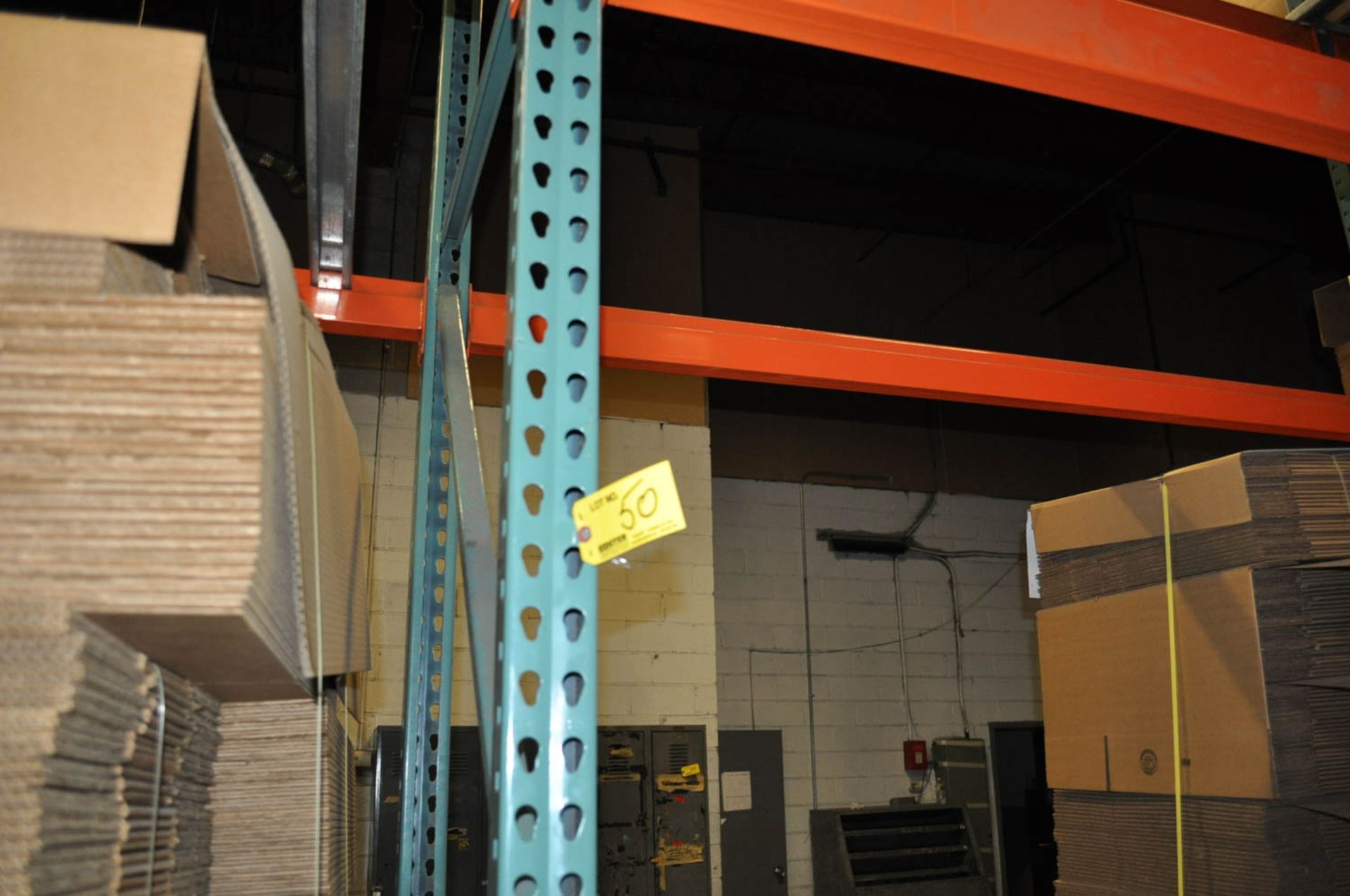 ROW OF ESP E20 TEAR DROP PALLET RACKING, [10] 14' TALL X 42'' DEEP WITH [34] 8' RAILS