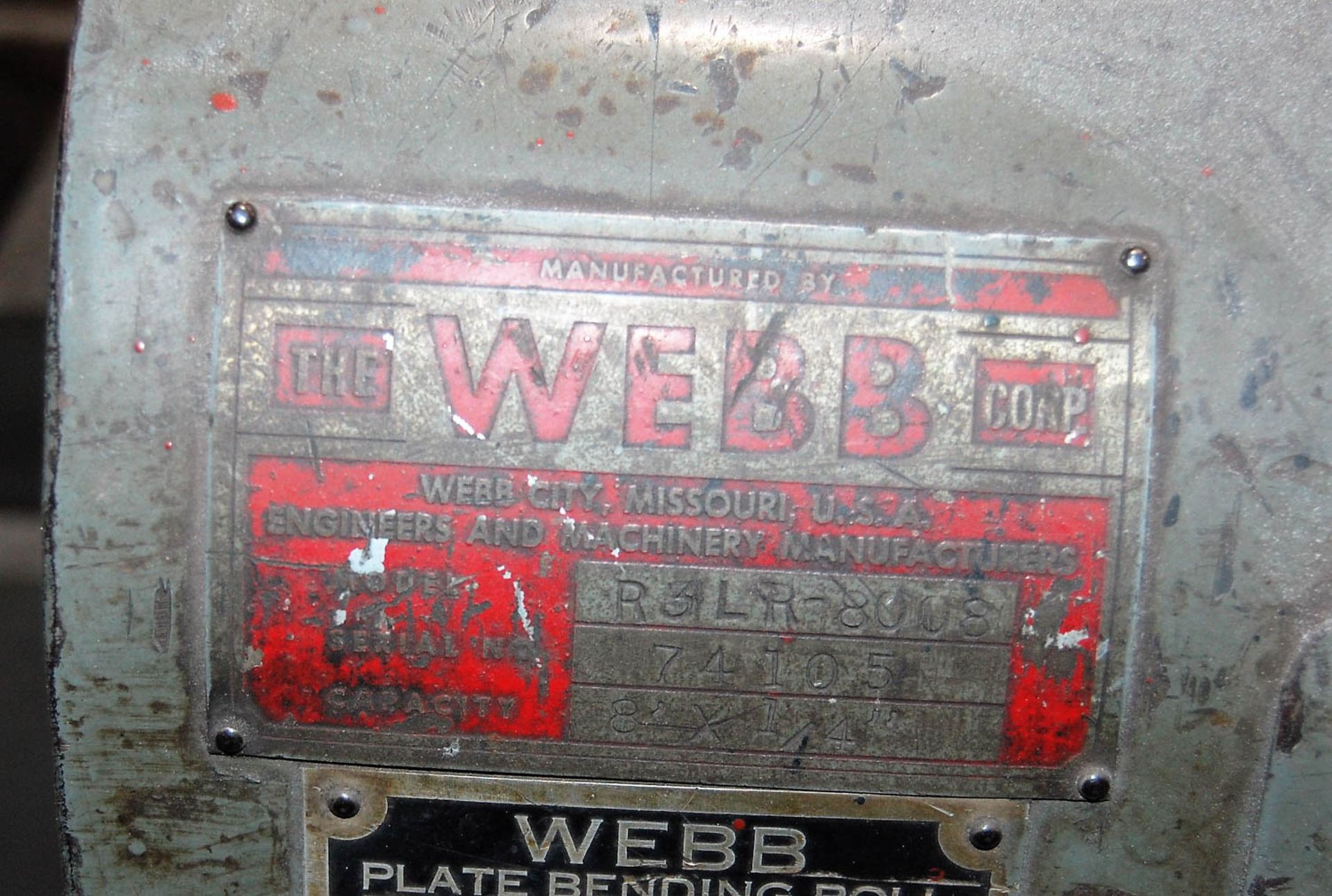 WEBB MDL. R3LR-80008 1/4'' X 8' INITIAL PINCH TYPE BENDING ROLL, PNEUMATIC DROP END, MOTORIZED - Image 8 of 8