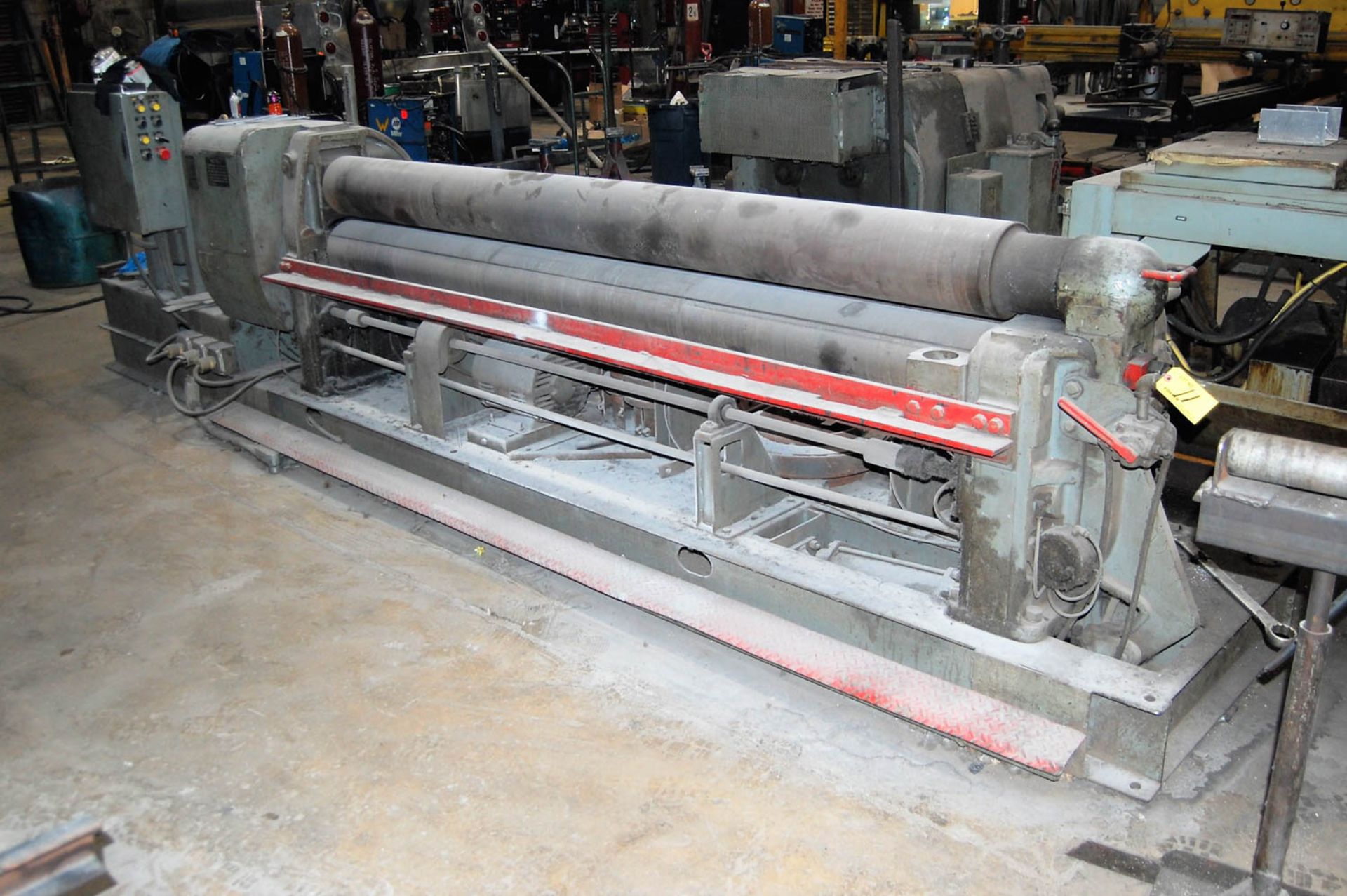 WEBB MDL. R3LR-80008 1/4'' X 8' INITIAL PINCH TYPE BENDING ROLL, PNEUMATIC DROP END, MOTORIZED