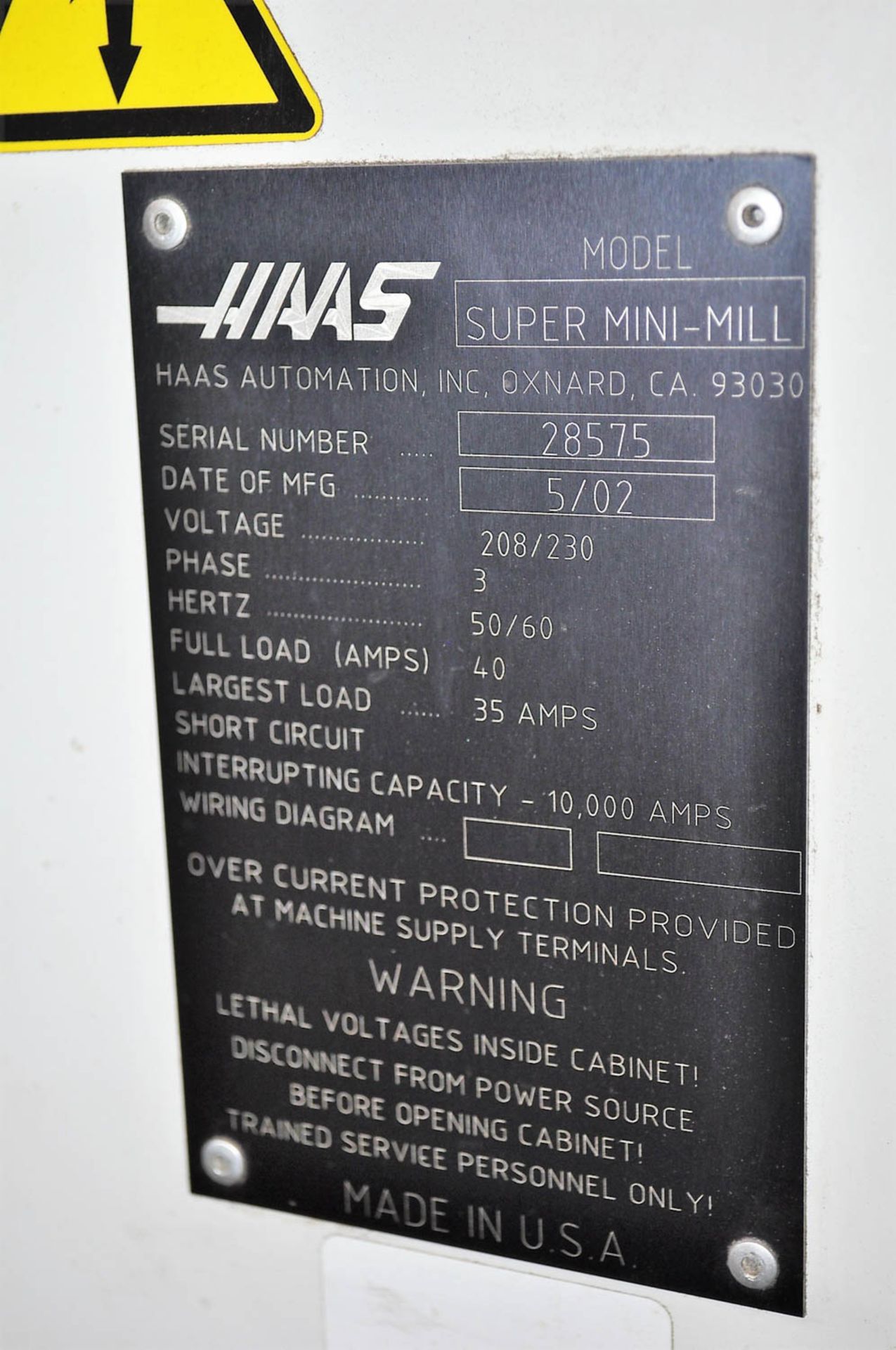 HAAS VF0 SUPER MINI MILL 4-AXIS CNC VERTICAL MACHINING CENTER, WITH 12'' X 29'' TABLE, CAT 40T SPIN - Image 8 of 9