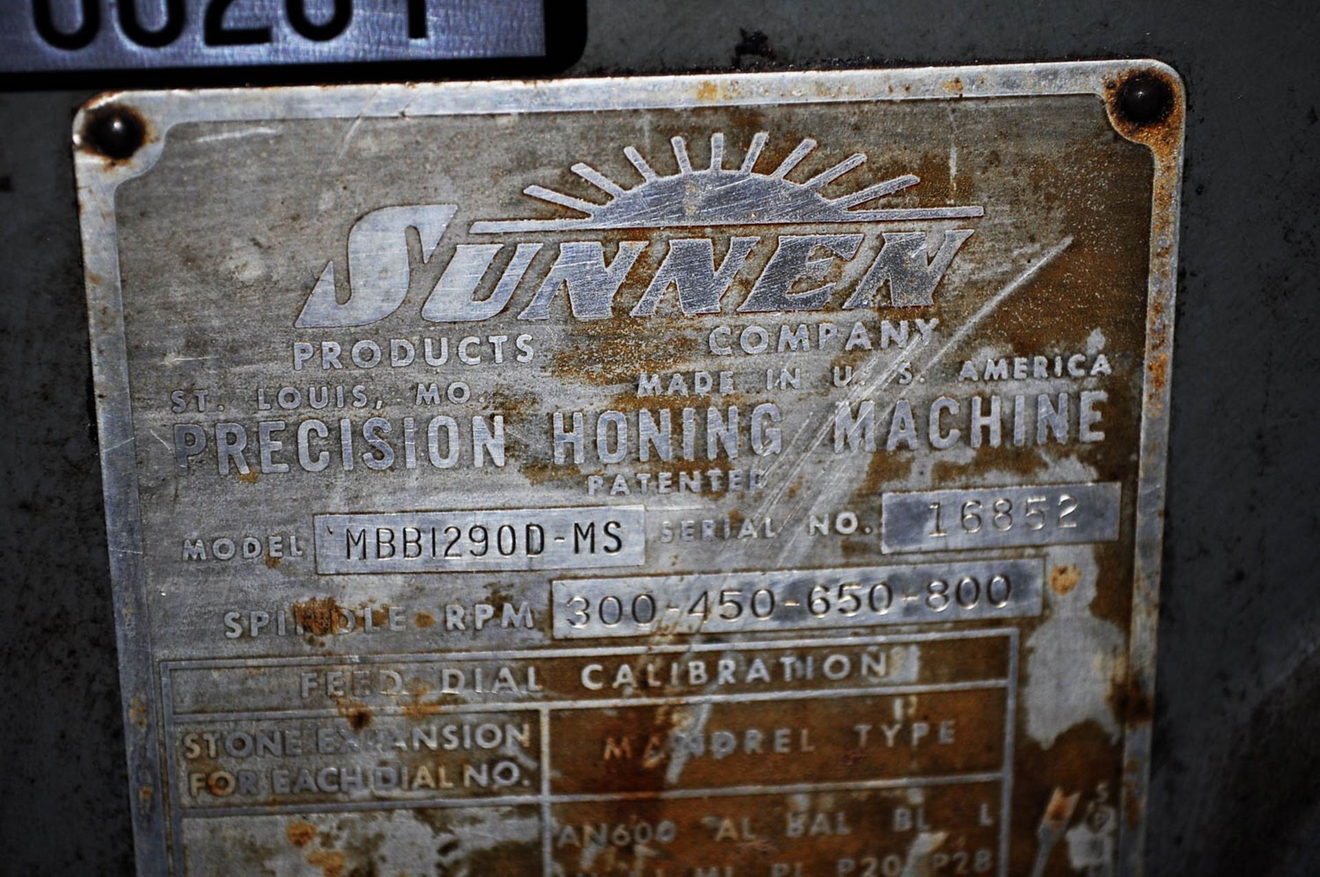 SUNNEN MDL. MBBT290D-MS HONING MACHINE, WITH 300-800 RPM, S/N: 16852 [LOCATED IN ROANOKE, VA] - Image 2 of 2