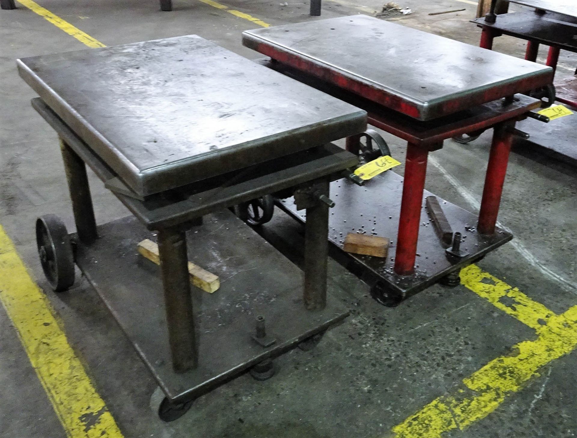 (2) FOUR POST STEEL WHEELED MANUAL DIE LIFT TABLES, WITH APPROXIMATELY 1500# CAPACITY - Image 2 of 2