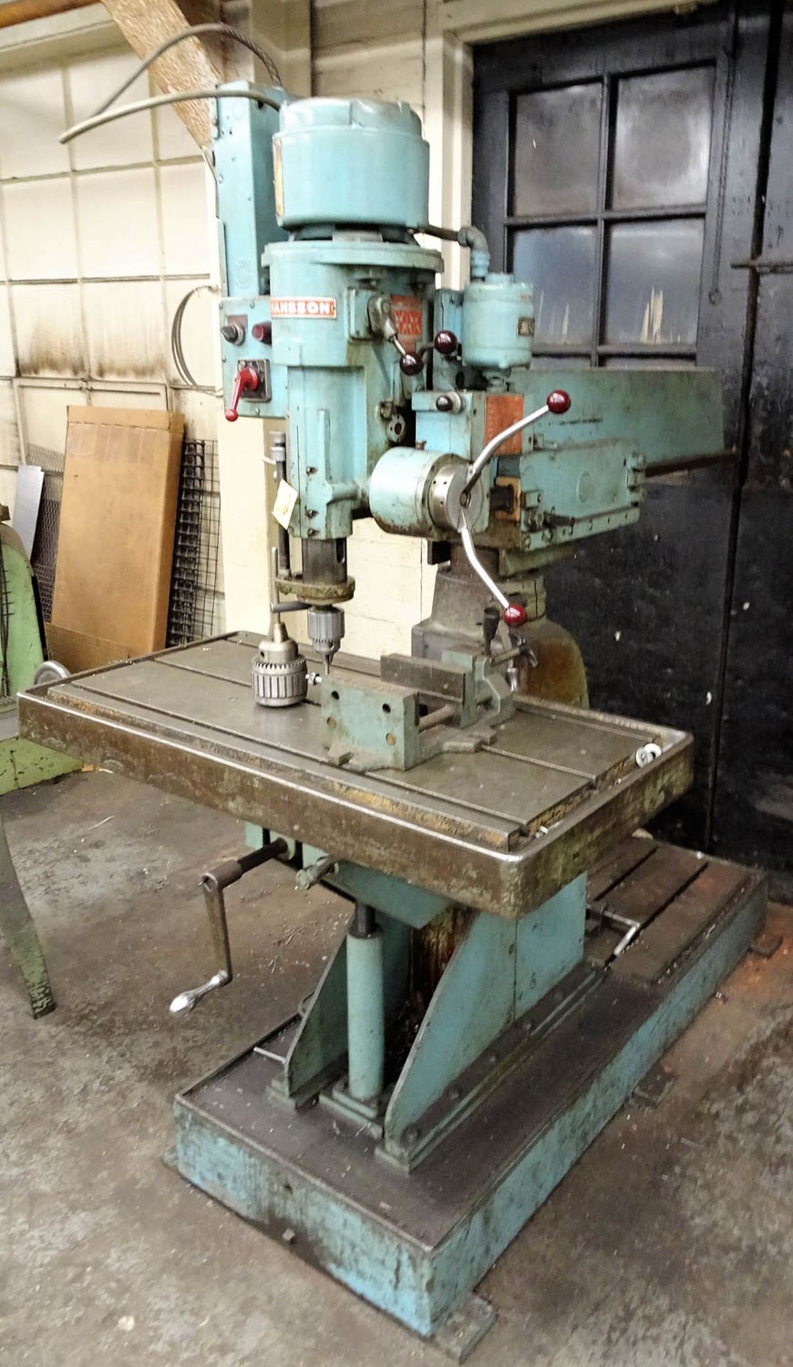 JONHNSSON GEAR DRIVE RADIAL DRILL PRESS, WITH VARIABLE SPEED, BOX WAYS ON RAM, APPROXIMATELY 17''