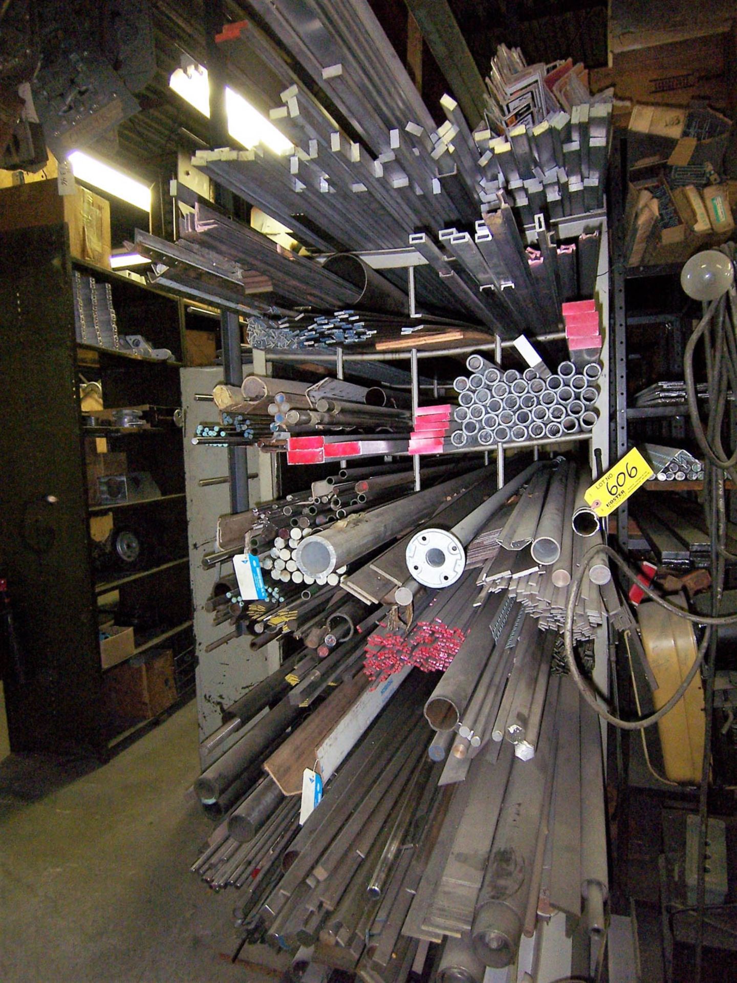 RACK WITH ASSORTED STEEL & MISCELLANEOUS