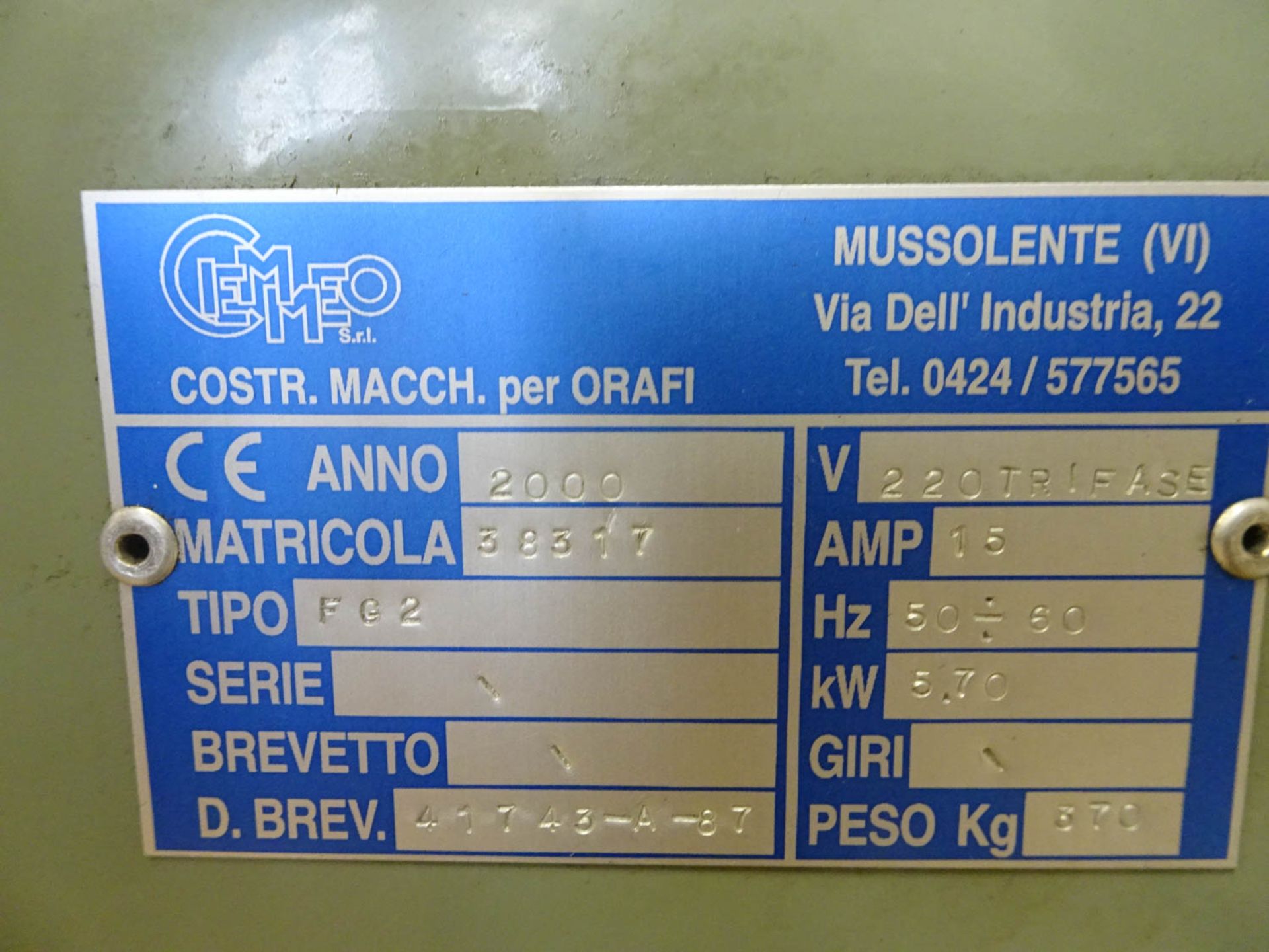 CIEMMEO MDL. FG2 (ITALY) (CE) CHAIN MANIPULATING MACHINE, SECONDARY OPERATION, ELECTRONIC, 50/60 - Image 8 of 8