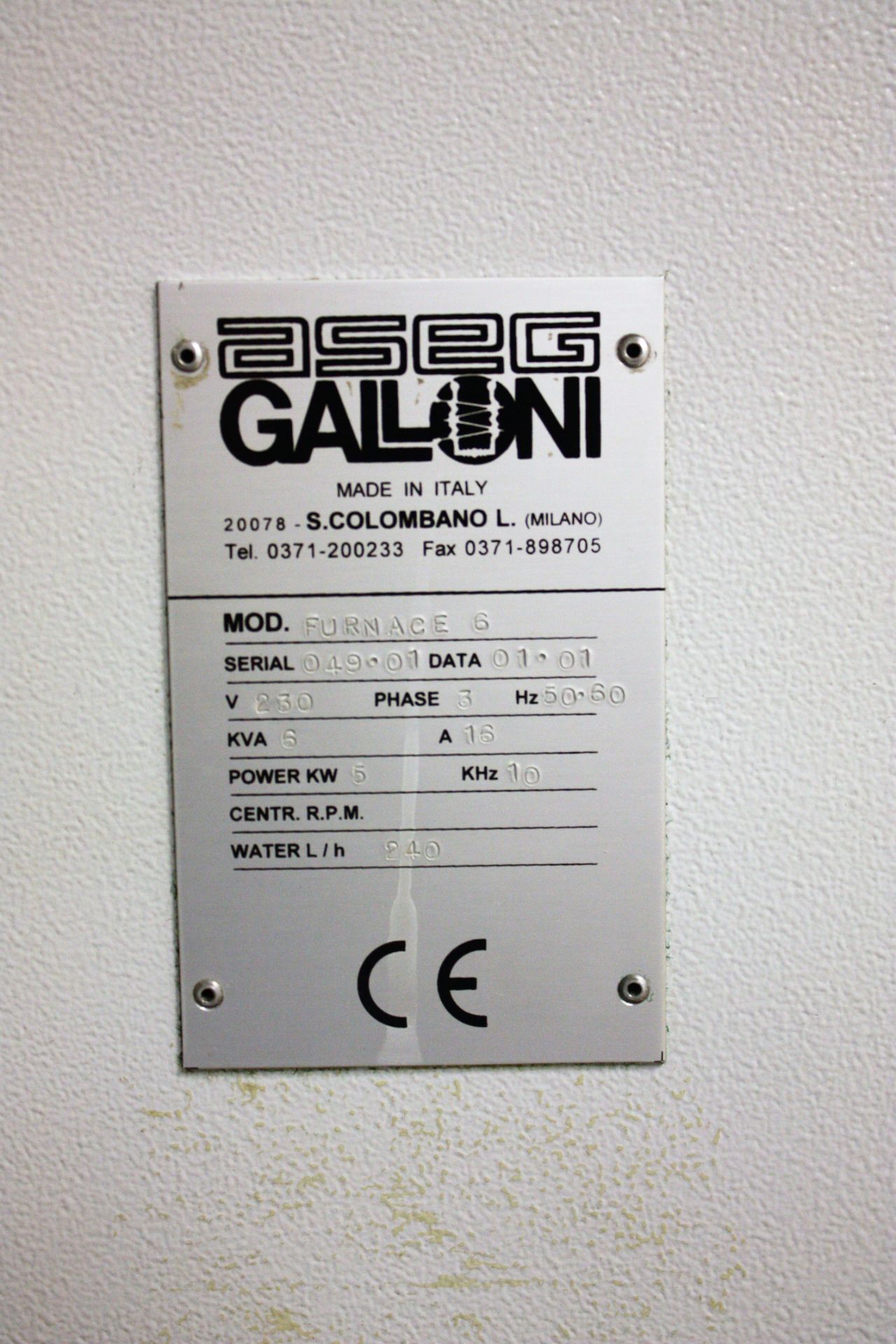 GALLONI 6KG (ITALY) INDUCTION MELTER, 50/60HZ (NEW 2001) - Image 3 of 5